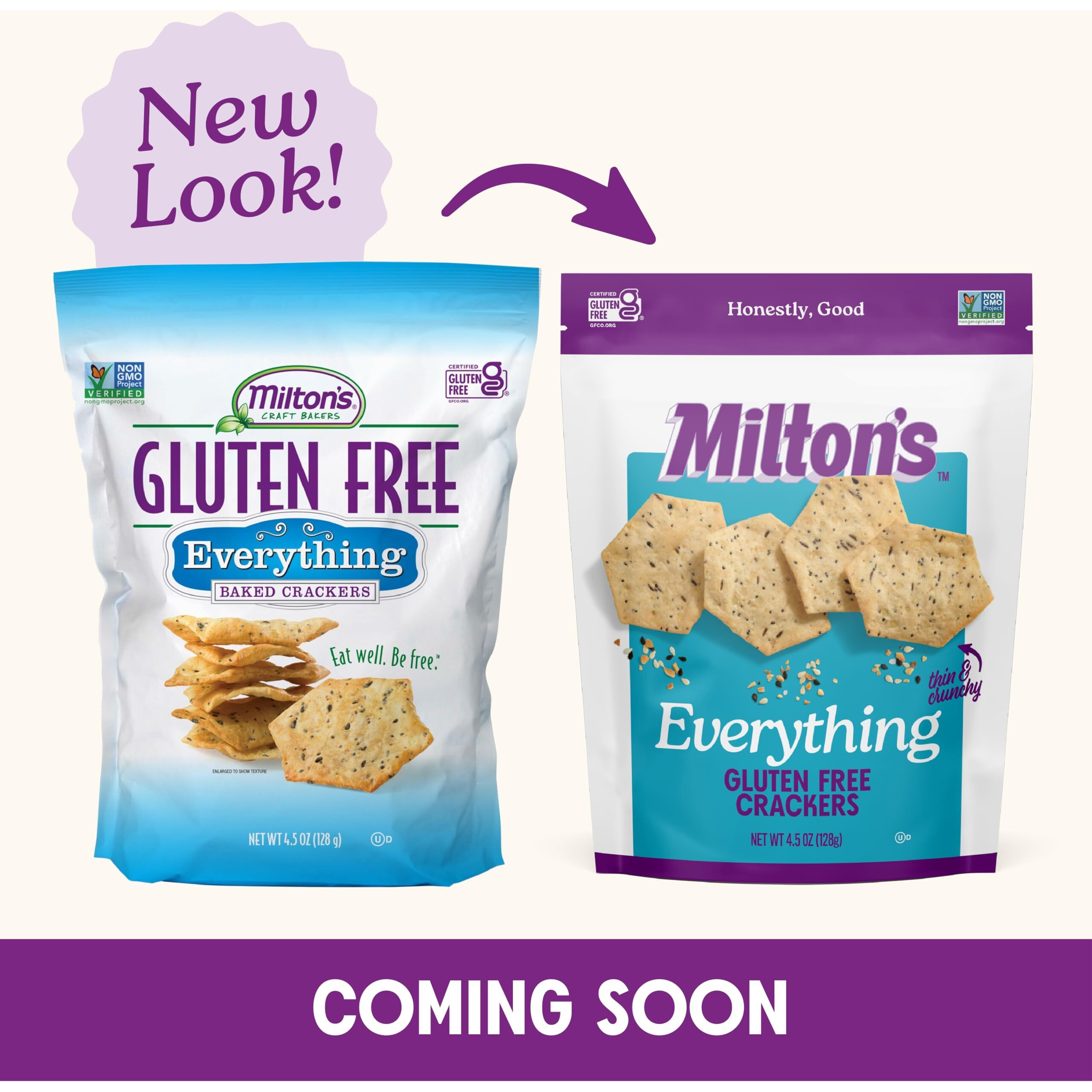 Milton's Craft Bakers Gluten Free Everything Crackers - Baked Everything Crackers, Everything Bagel Inspired, Non-Gmo Project Verified, Kosher, Certified Gluten Free Snack - 4.5 Oz, Pack Of 3