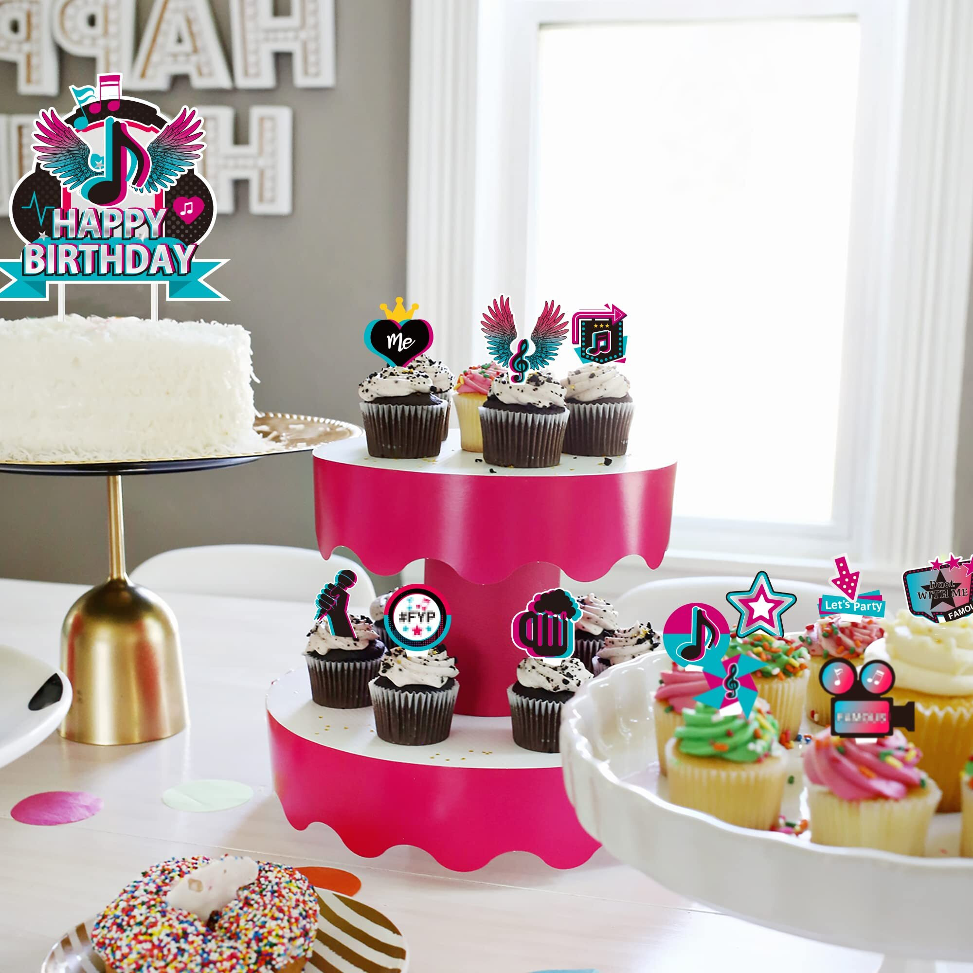49Pcs Music Cake Toppers Musical Birthday Party Cake Decorations For Musical Cupcake Toppers Set Girls Tik Theme Birthday Party Supplies