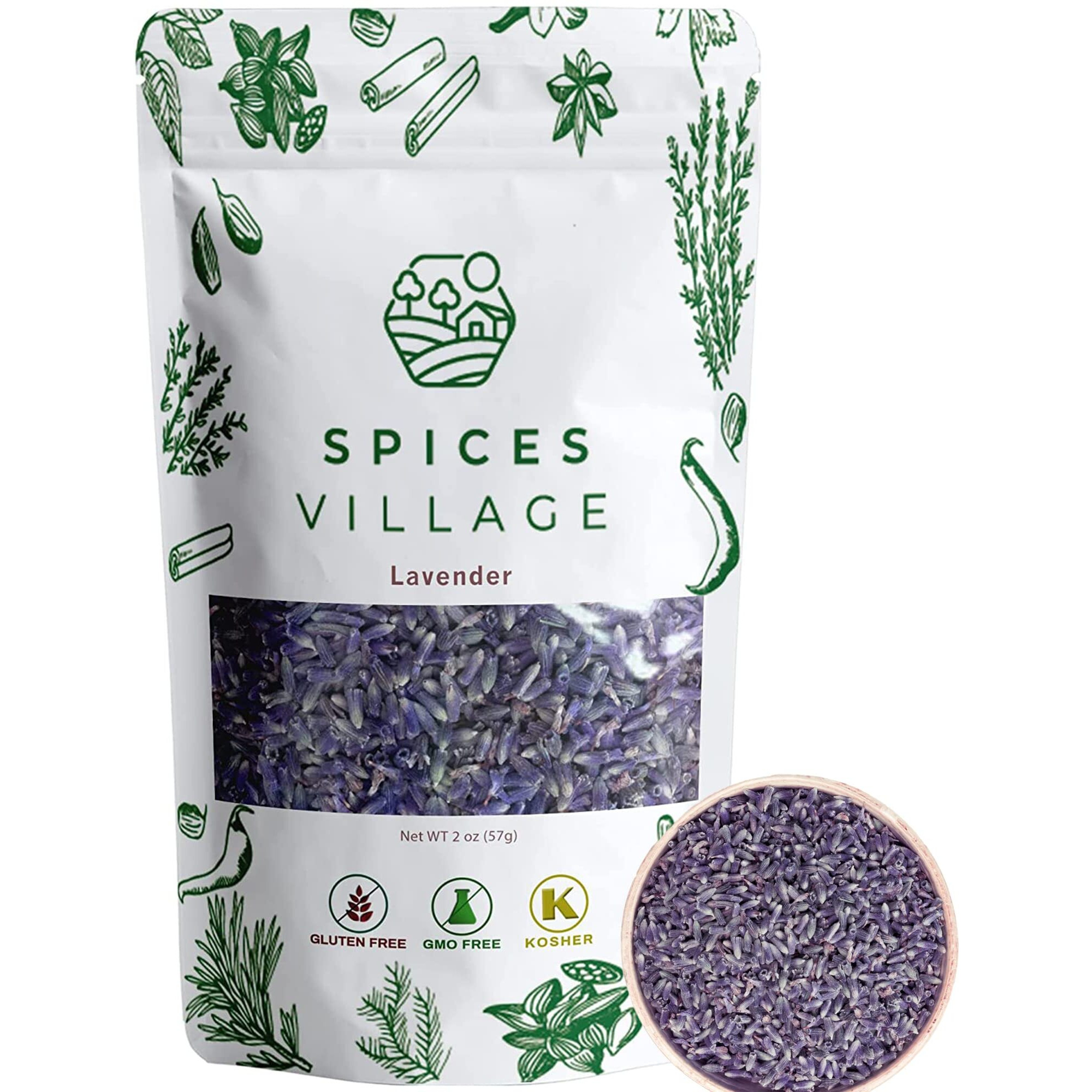 Spices Village Lavender [ 2 Oz ] Dried Lavender Buds, Natural Lavender Buds For Food, Herbal Tea, Potpourri, Wedding Confetti, Pillow - Kosher, Gluten Free, Vegan, Non Gmo, Resealable Bulk Bag