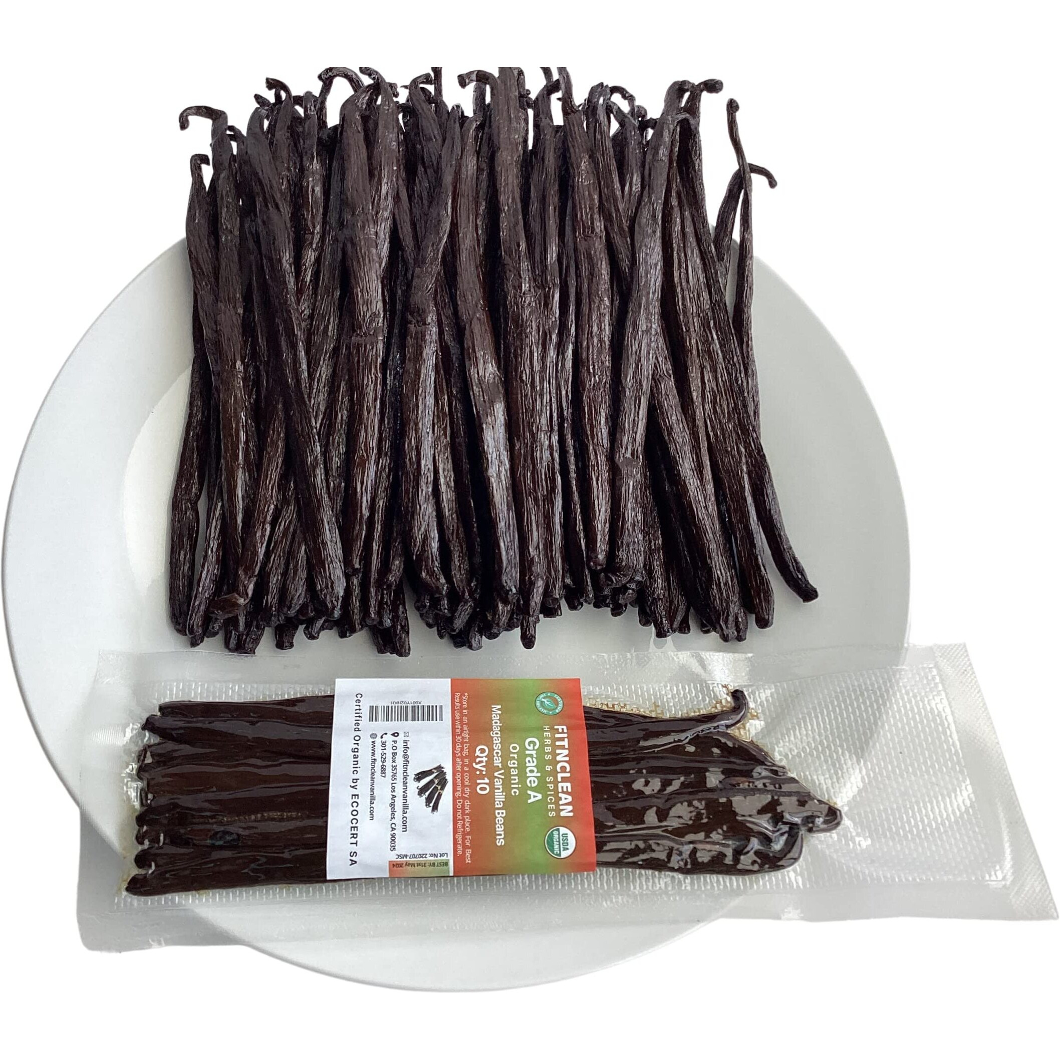 10 Organic Grade A Madagascar Vanilla Beans. Certified Usda Organic. 6""-7.5"" For Extract, Paste, Essence And Baking By Fitnclean Vanilla. Bulk Bourbon Fresh Non-Gmo Whole Gourmet Pods