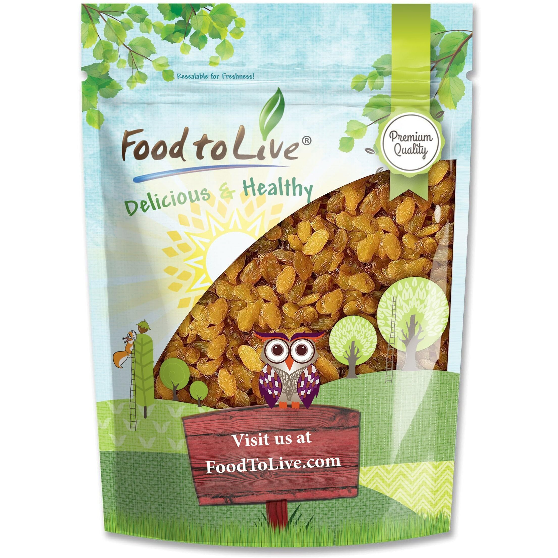Food To Live California Jumbo Golden Raisins, 2.5 Pounds - Seedless, Sun-Dried, No Added Oil, No Added Sugar, Kosher, Vegan, Raw, Bulk