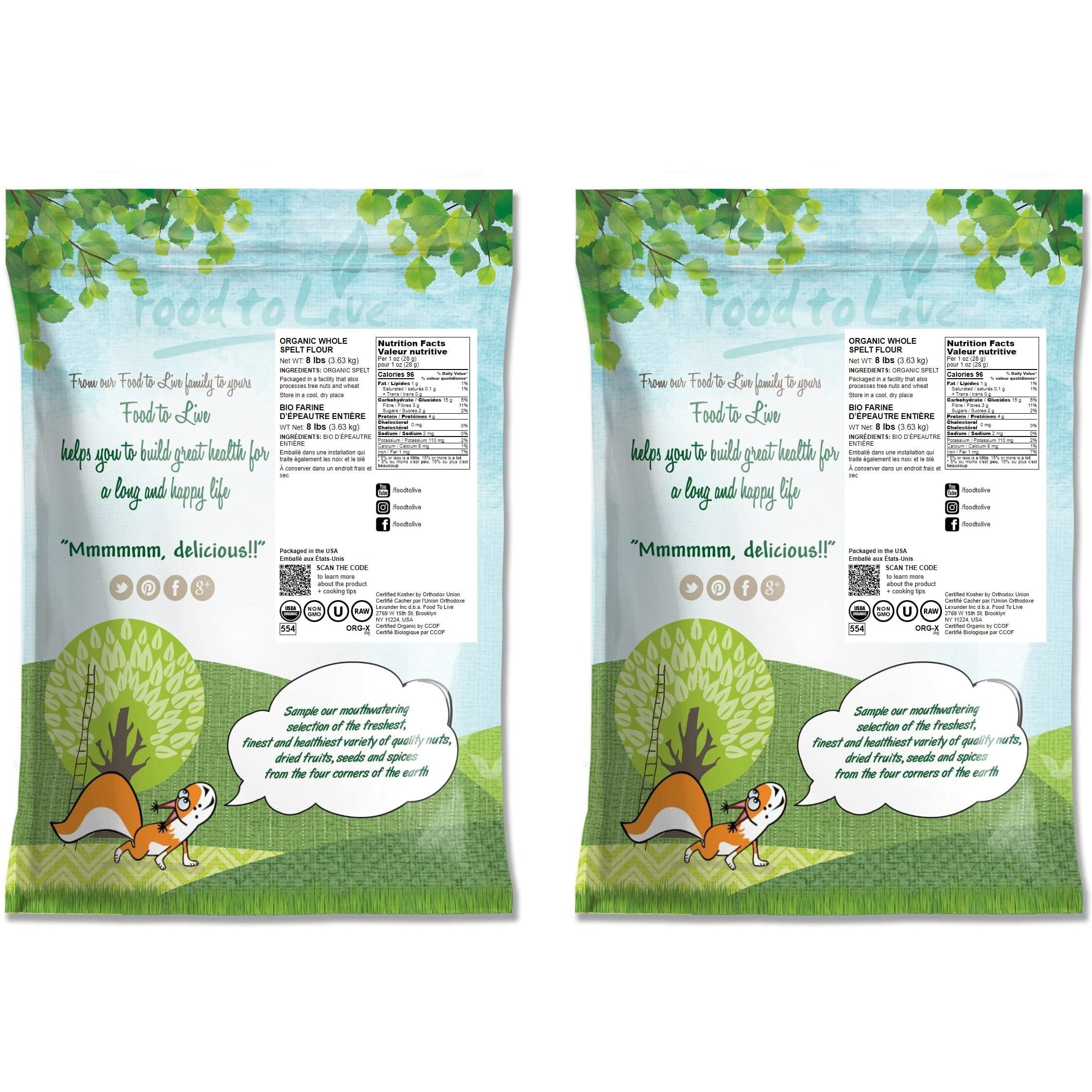 Food To Live Organic Spelt Flour, 16 Pounds - Whole Grain, Non-Gmo, Kosher, Vegan, Bulk, Great For Baking Bread, Product Of The Usa