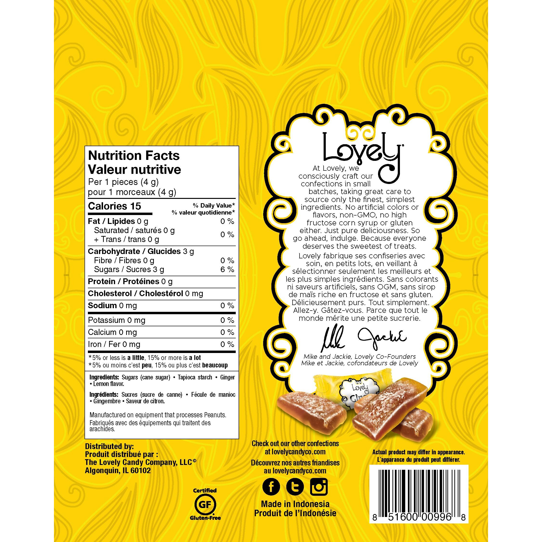 Lovely Candy Co. Lemon Ginger Chews, Made With Real Ginger, Individually Wrapped, 5Oz (6-Pack) | Gluten-Free, Non-Gmo, No Artificial Ingredients, No High Fructose Corn Syrup | 4 Simple Ingredients