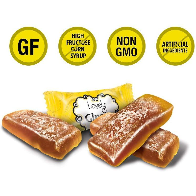 Lovely Candy Co. Lemon Ginger Chews, Made With Real Ginger, Individually Wrapped, 5Oz (6-Pack) | Gluten-Free, Non-Gmo, No Artificial Ingredients, No High Fructose Corn Syrup | 4 Simple Ingredients