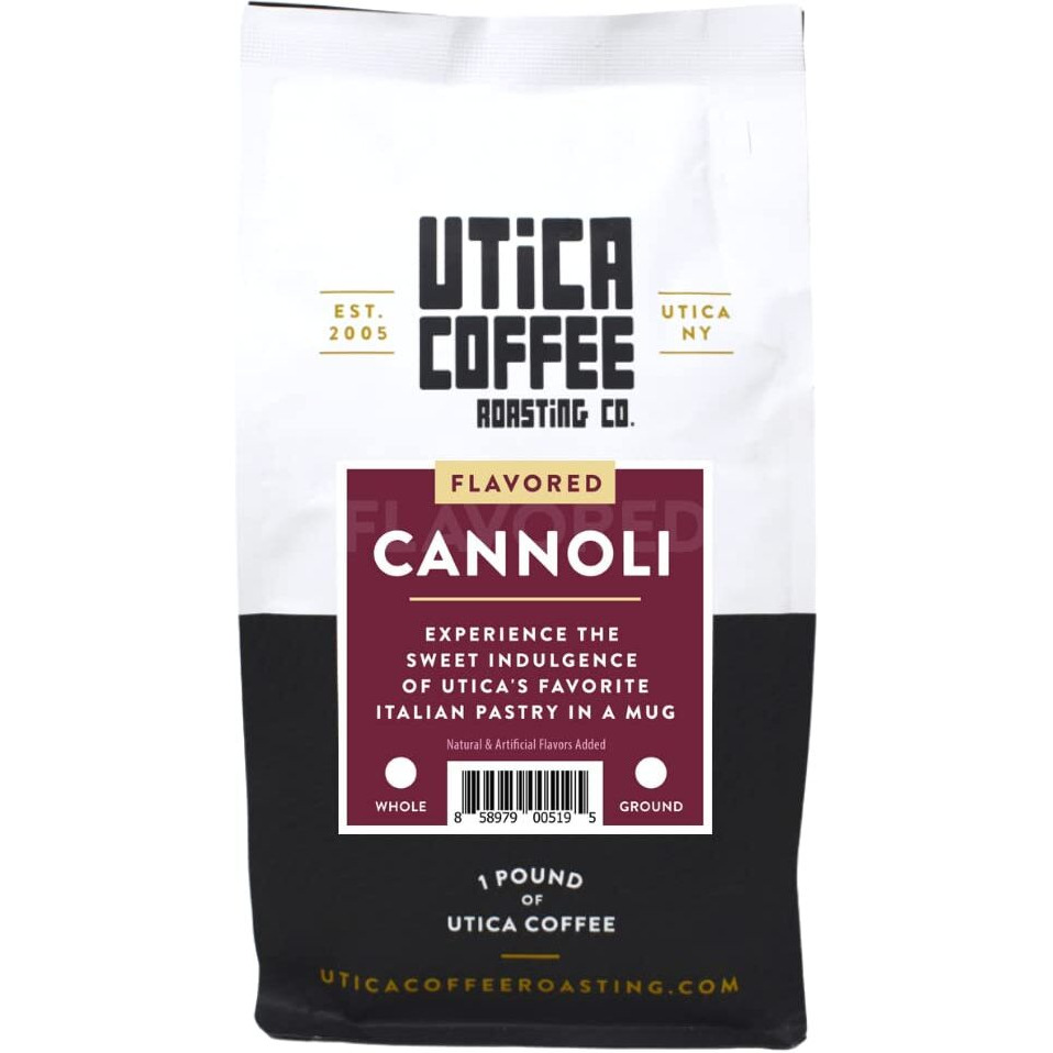 Utica Coffee Roasting Co. Cannoli | Specialty Flavored Medium Roast Ground Coffee | 16 Oz Reclosable Bag