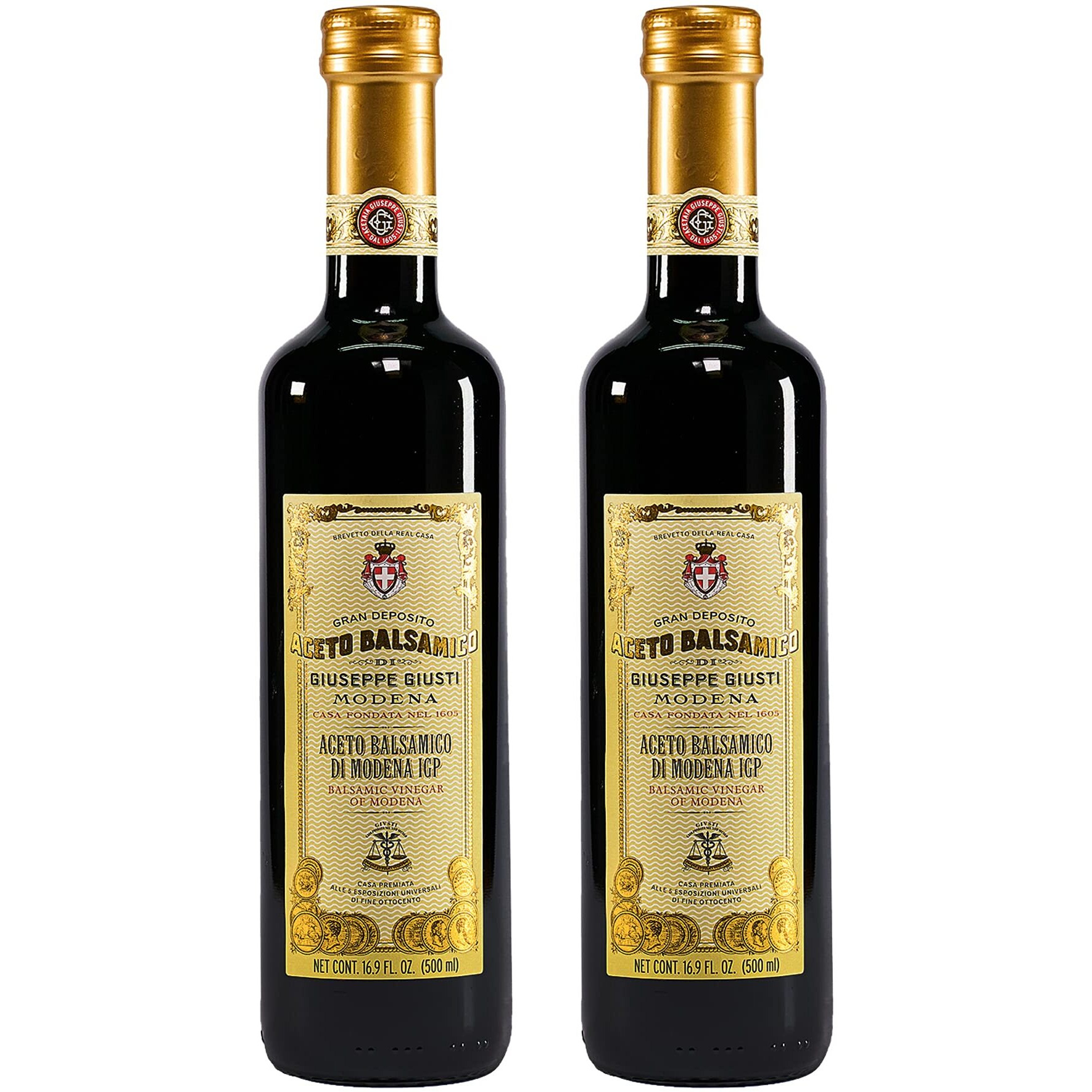 Giusti Premio Aged Balsamic Vinegar Of Modena Italy - Italian Aceto Balsamico Di Modena Igp Certified For Meats, Vegetables, Bread, And Desserts 16.9 Fl Oz / 500Ml (2 Pack)