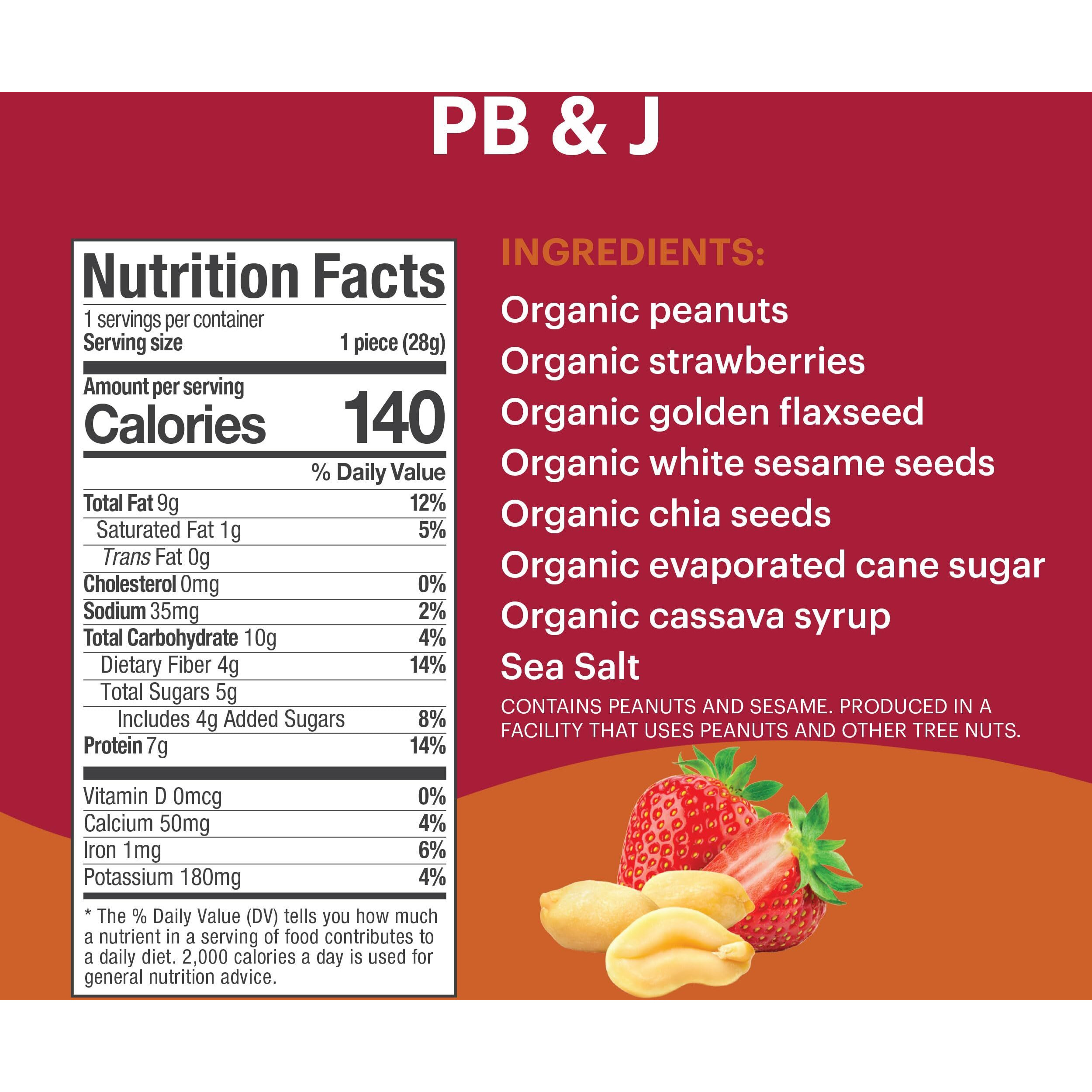 Tosi Peanut Butter & Jelly Protein Bars, Plant Based With Nuts, Gluten-Free Crunchy Snacks, Vegan, Organic, Flax & Chia Seeds, Soy-Free, Omega 3S, 7G Protein, 1 Oz, 12-Pack