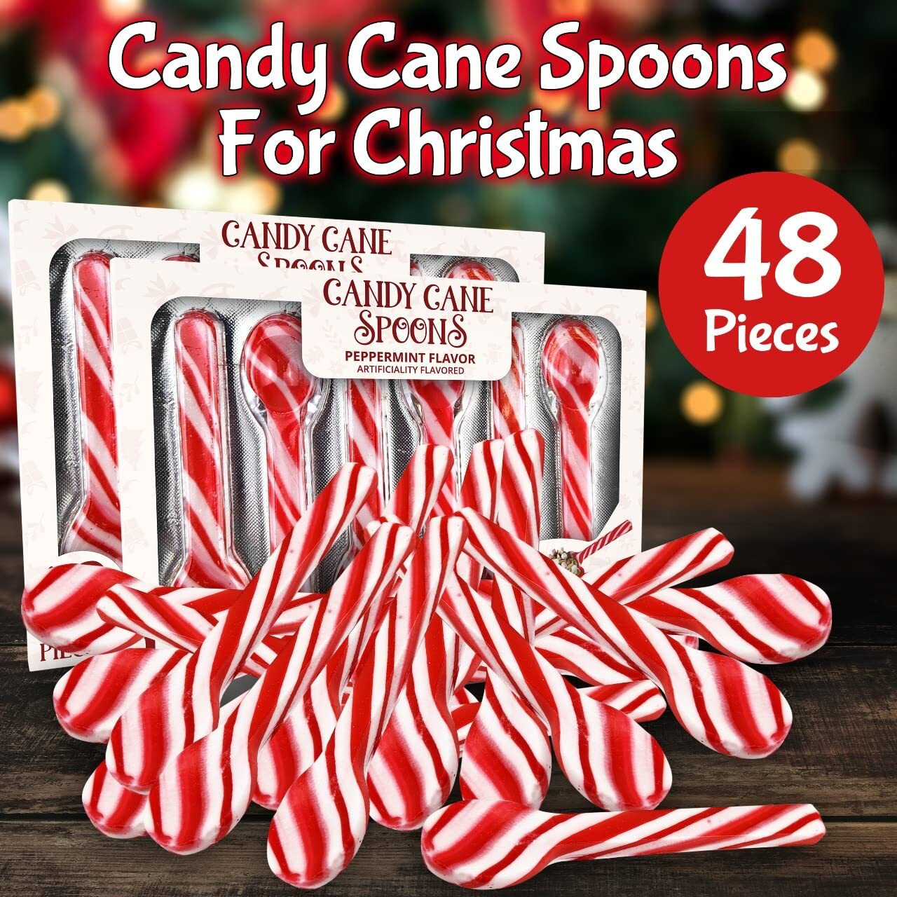 Peppermint Spoons Bulk - Pack Of 48 Stunning Candy Cane Spoons - Perfect Christmas Candy - Delicious And Colorful Peppermint Candy - Ideal For Hot Chocolate On Christmas Eve