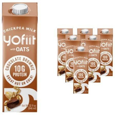 Yofiit Chocolate Brownie Non Dairy Milk - Delicious Vegan Chocolate Milk - 10G Protein & Less Sugar, Shelf Stable Milk With Oats, Pea Protein & Flax - Omega-3, High Protein Drinks (6 Pack)