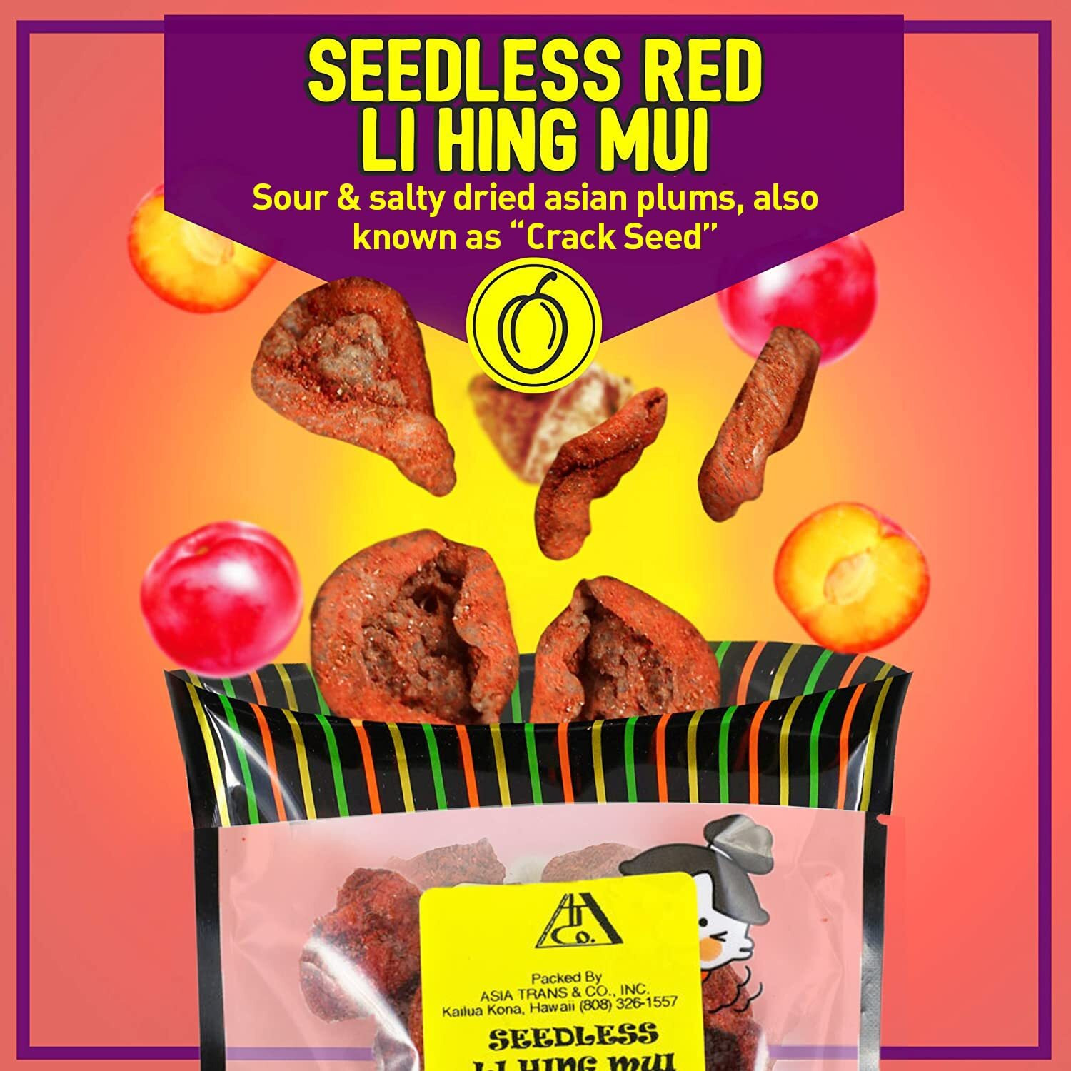 Seedless Red Li Hing Mui Crack Seed Plums | Hawaiian Favorite | Sweet, Sour, & Salty Dried Asian Plum Candy | 1.25 Ounce