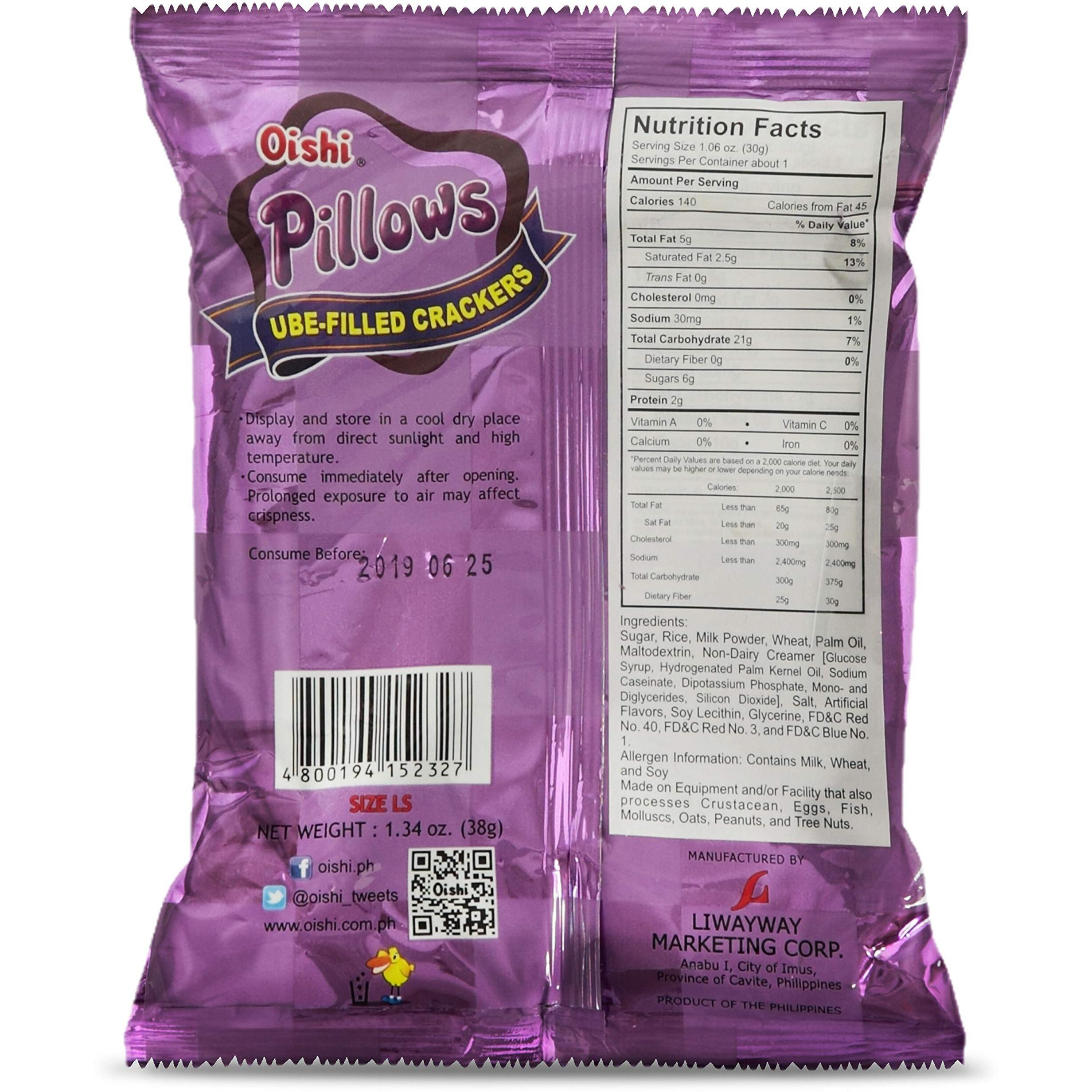 Oishi Pillows Ube Filled Crackers,1.34 Ounce Pack Of 10