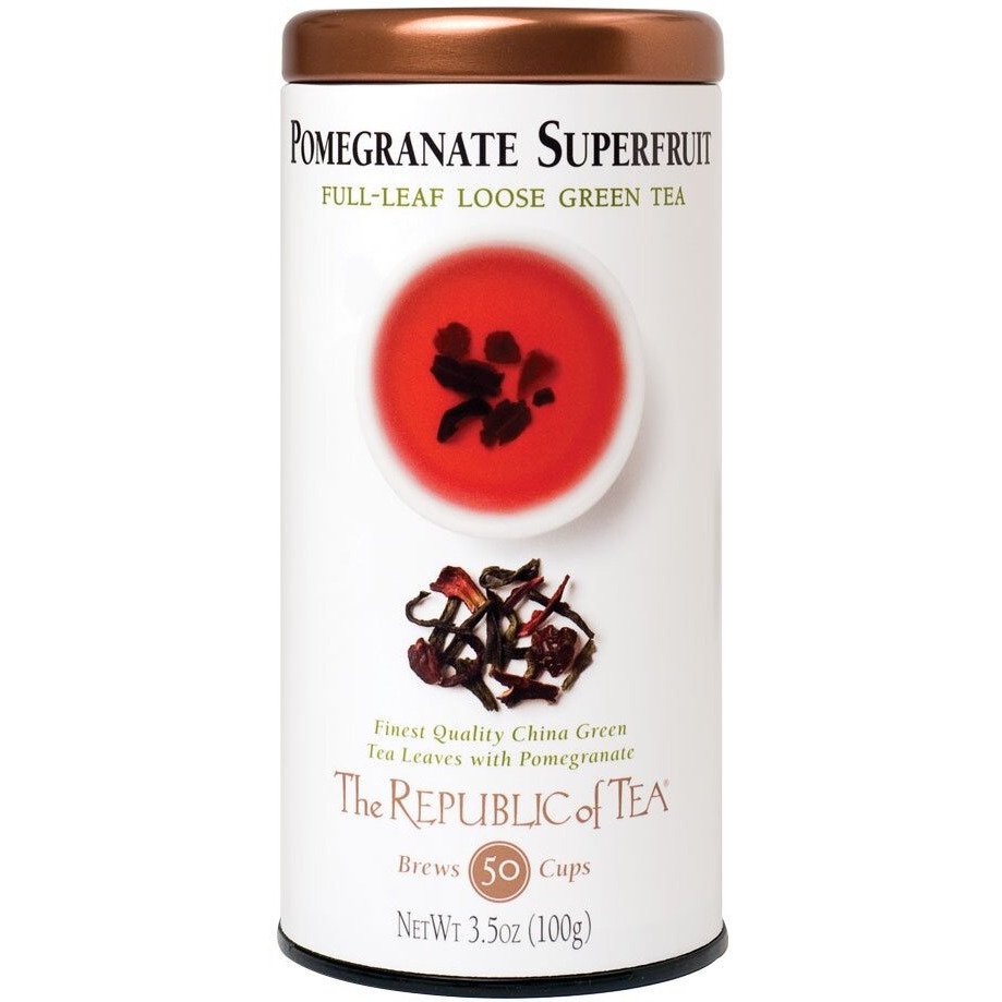 The Republic Of Tea Pomegranate Superfruit Full-Leaf Loose Green Tea, 3.5 Oz Tin | Steeps 50 Cups