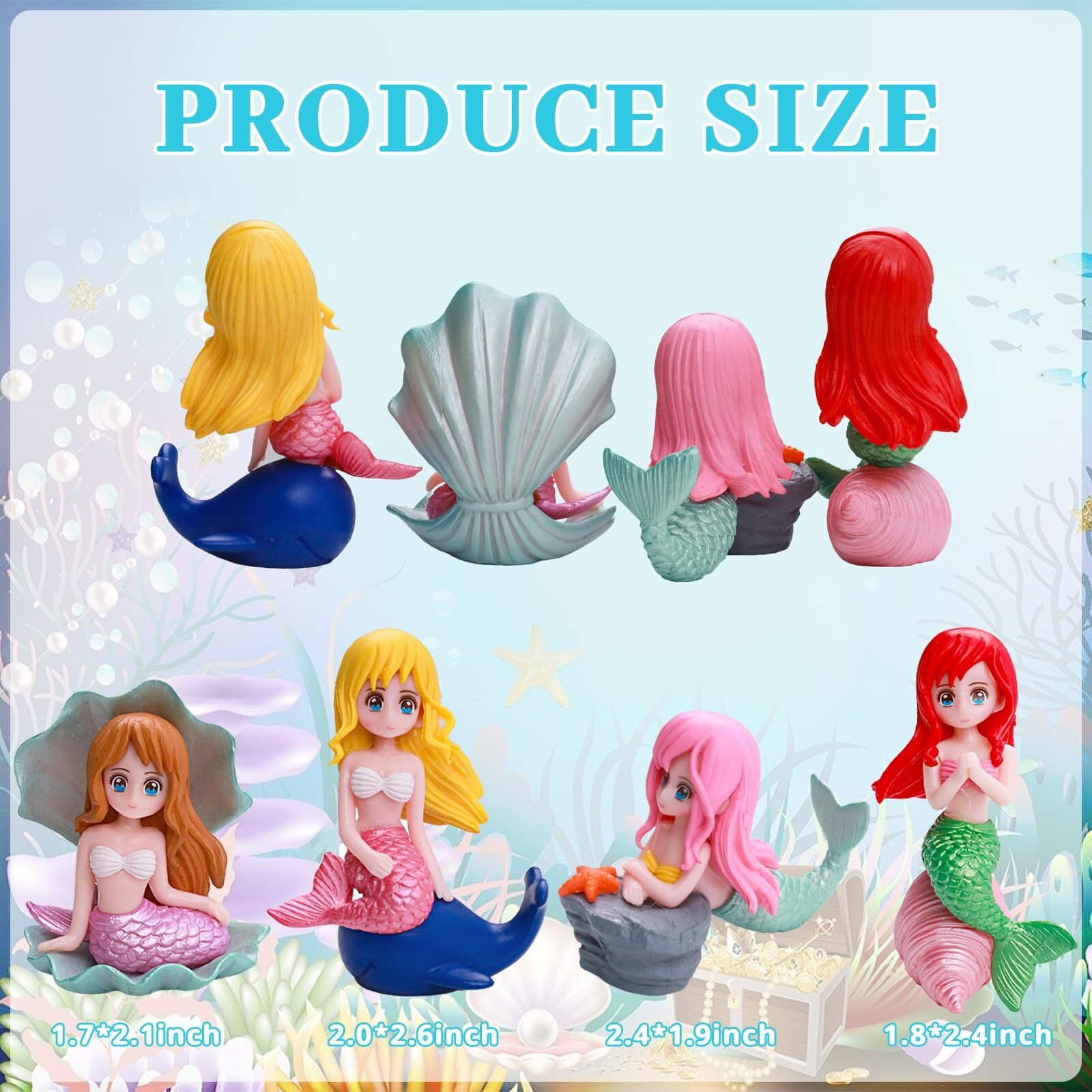 4Pcs Mermaid Cake Topper, Little Cute Mermaid Doll Figurines, Mermaid Birthday Cake Cupcake Topper Decorations For Kids Girls Mermaid Princess Under The Sea Theme Birthday Baby Shower Party