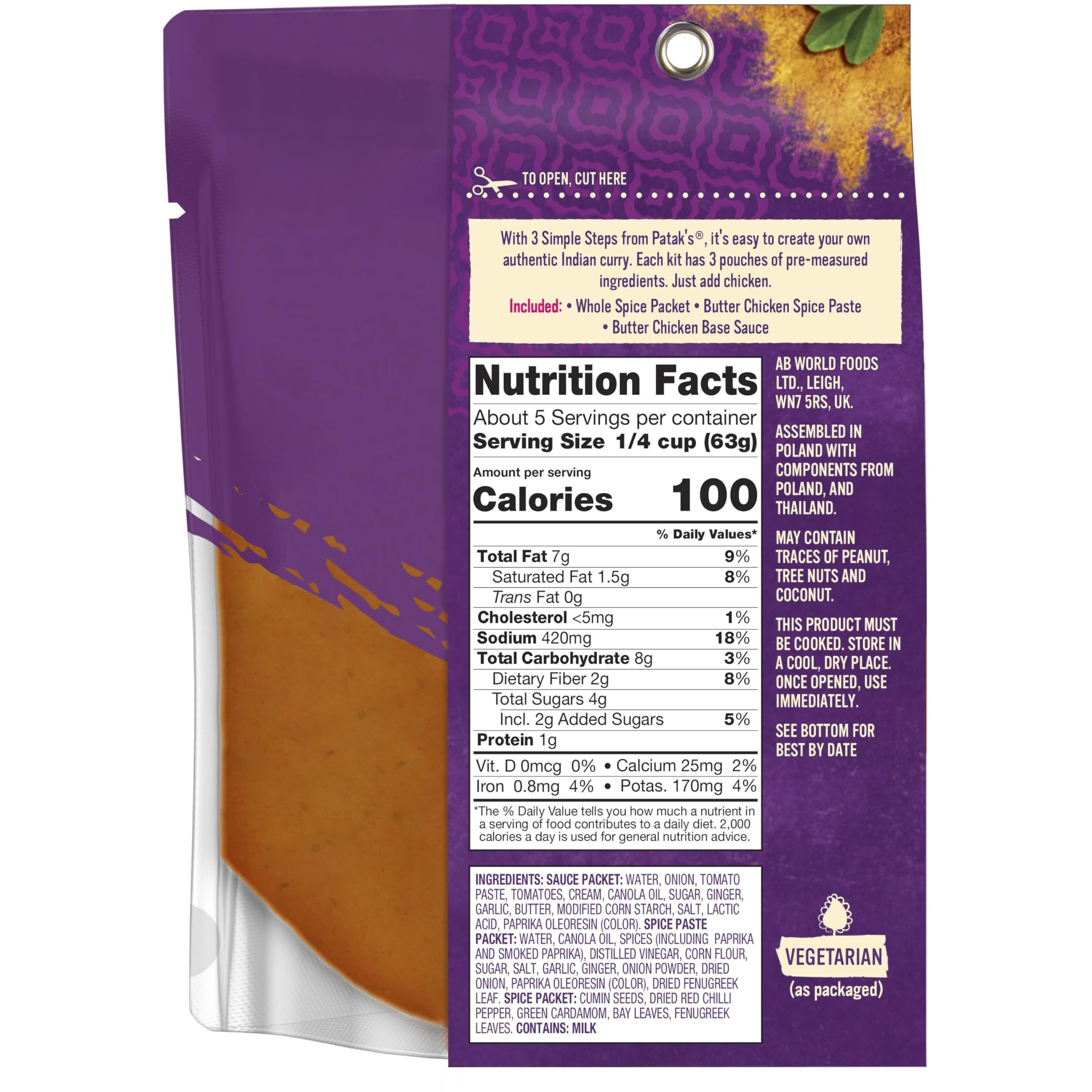 Patak's Butter Chicken Curry Sauce Kit 3-Step, 11 Fl Oz