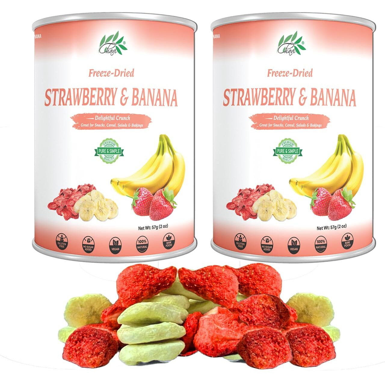 Chavi Freeze-Dried Strawberry Banana - Pack Of 2 X 2 Oz - Healthy 1 Ingredient Superfood - No Added Sugars Or Preservatives - Non-Gmo, Vegan, Gluten-Free | Long Shelf Life | 2 Cans