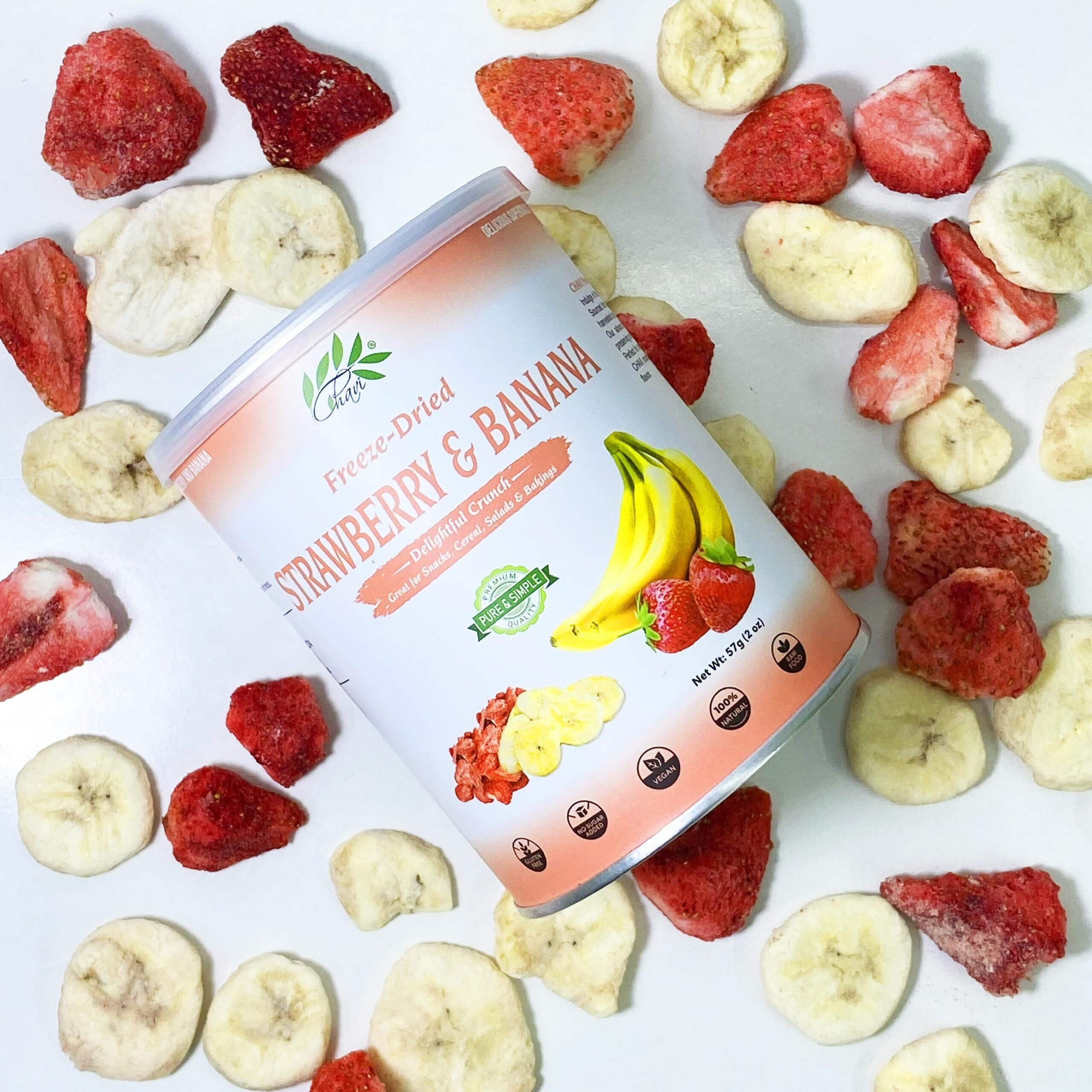 Chavi Freeze-Dried Strawberry Banana - Pack Of 2 X 2 Oz - Healthy 1 Ingredient Superfood - No Added Sugars Or Preservatives - Non-Gmo, Vegan, Gluten-Free | Long Shelf Life | 2 Cans
