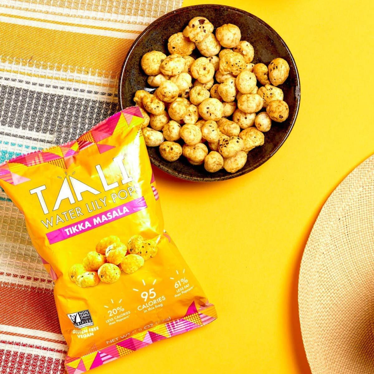 Taali Tikka Masala Water Lily Pops (10-Pack) - Savory Flavor From India | Crunchy Superfood Snack | Protein-Rich Roasted Pops | Gluten Free, Non Gmo | Individual 0.8 Oz Bags