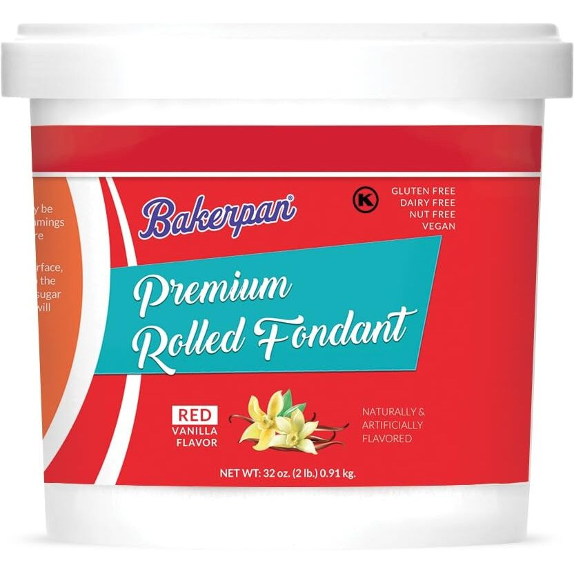 Bakerpan Premium Rolled Red Fondant For Cake Decorating - 2 Pounds, Vanilla Flavor