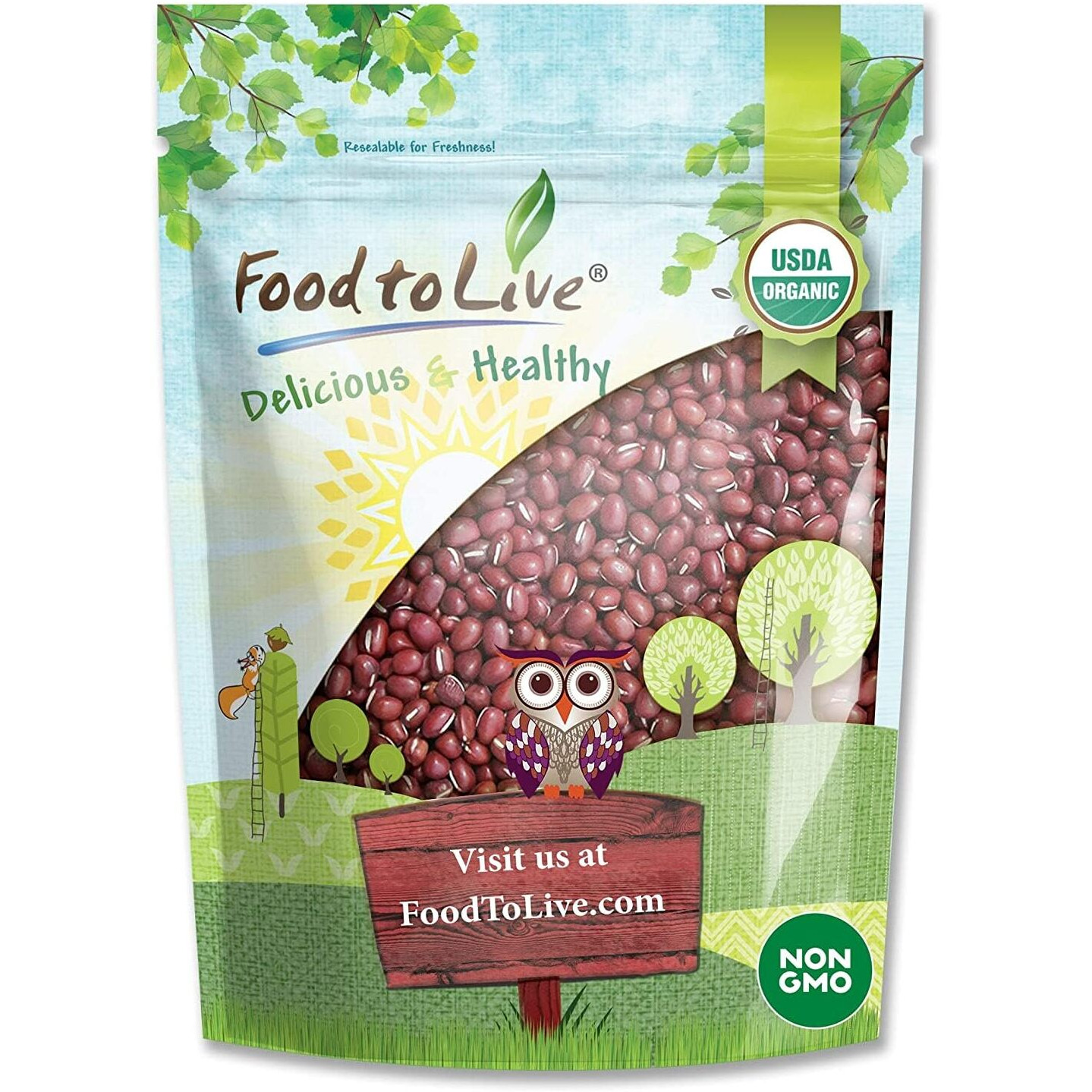 Food To Live Organic Adzuki Beans, 1 Pound - Non-Gmo, Sproutable, Whole Raw Dried Azuki Beans (Red Mung Beans), Vegan, Kosher, Bulk Organic Beans.
