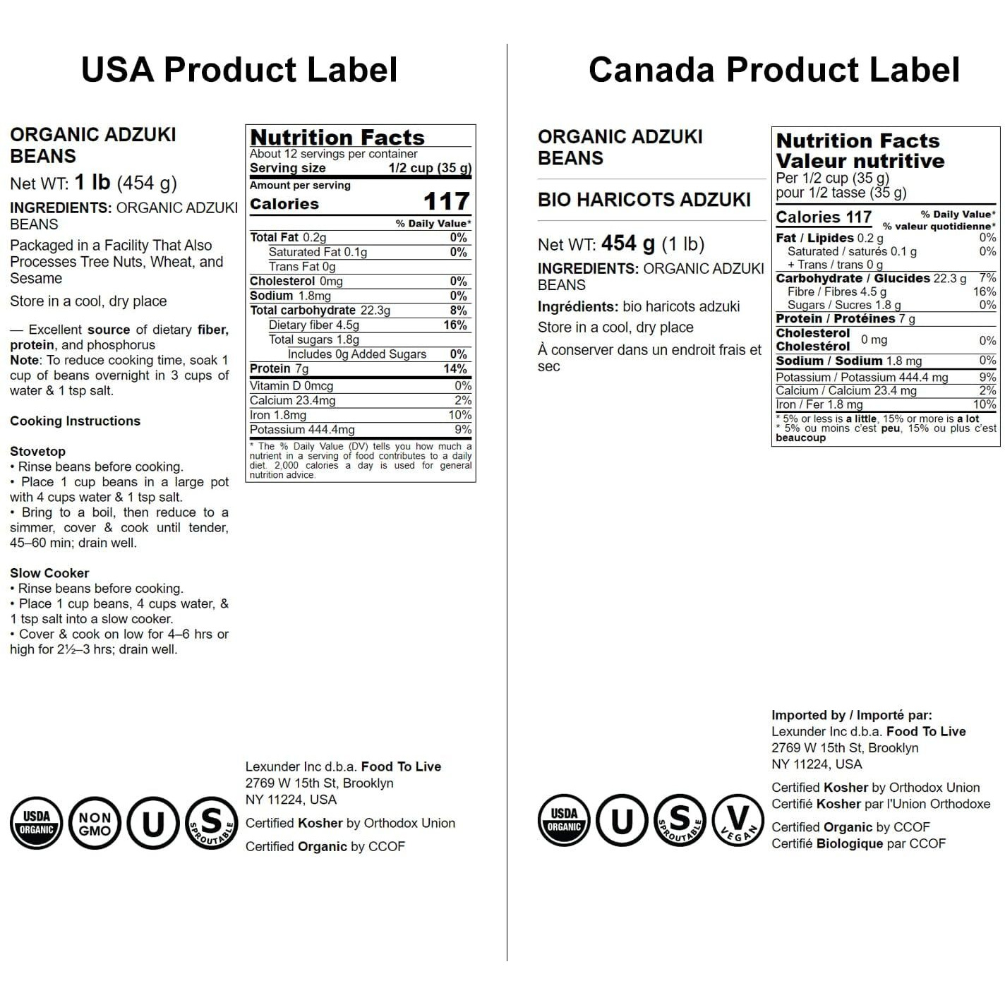 Food To Live Organic Adzuki Beans, 1 Pound - Non-Gmo, Sproutable, Whole Raw Dried Azuki Beans (Red Mung Beans), Vegan, Kosher, Bulk Organic Beans.