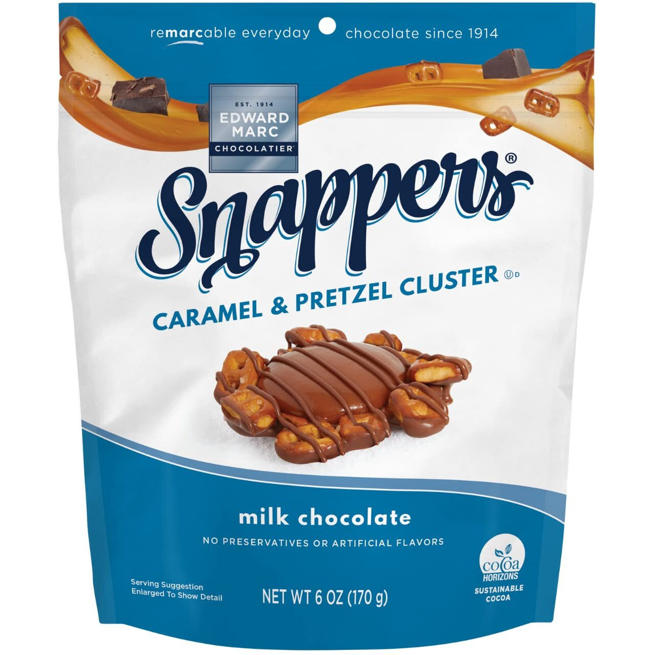 Edward Marc Snappers Sweet Caramel & Pretzels Cluster - Crunchy Pretzel Snack With Milk Chocolate For Adults And Kids - 6 Oz (Pack Of 1)