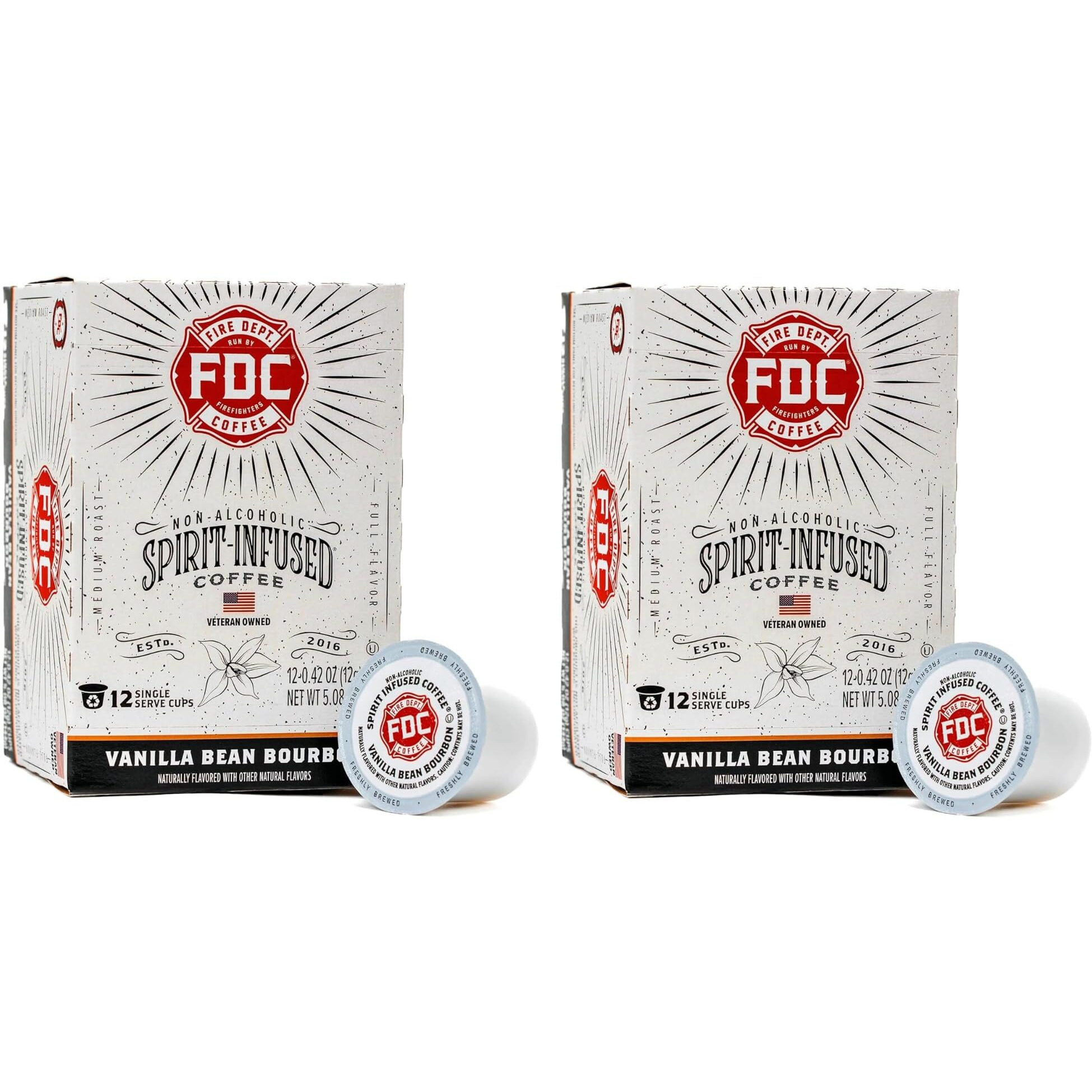 Fire Department Coffee - Vanilla Bourbon Coffee K Cups - Gives Back To Firefighters - Bourbon Infused Coffee Pods - Non-Alcoholic - Roasted In The Usa - Veteran Owned - 24 Single Pods