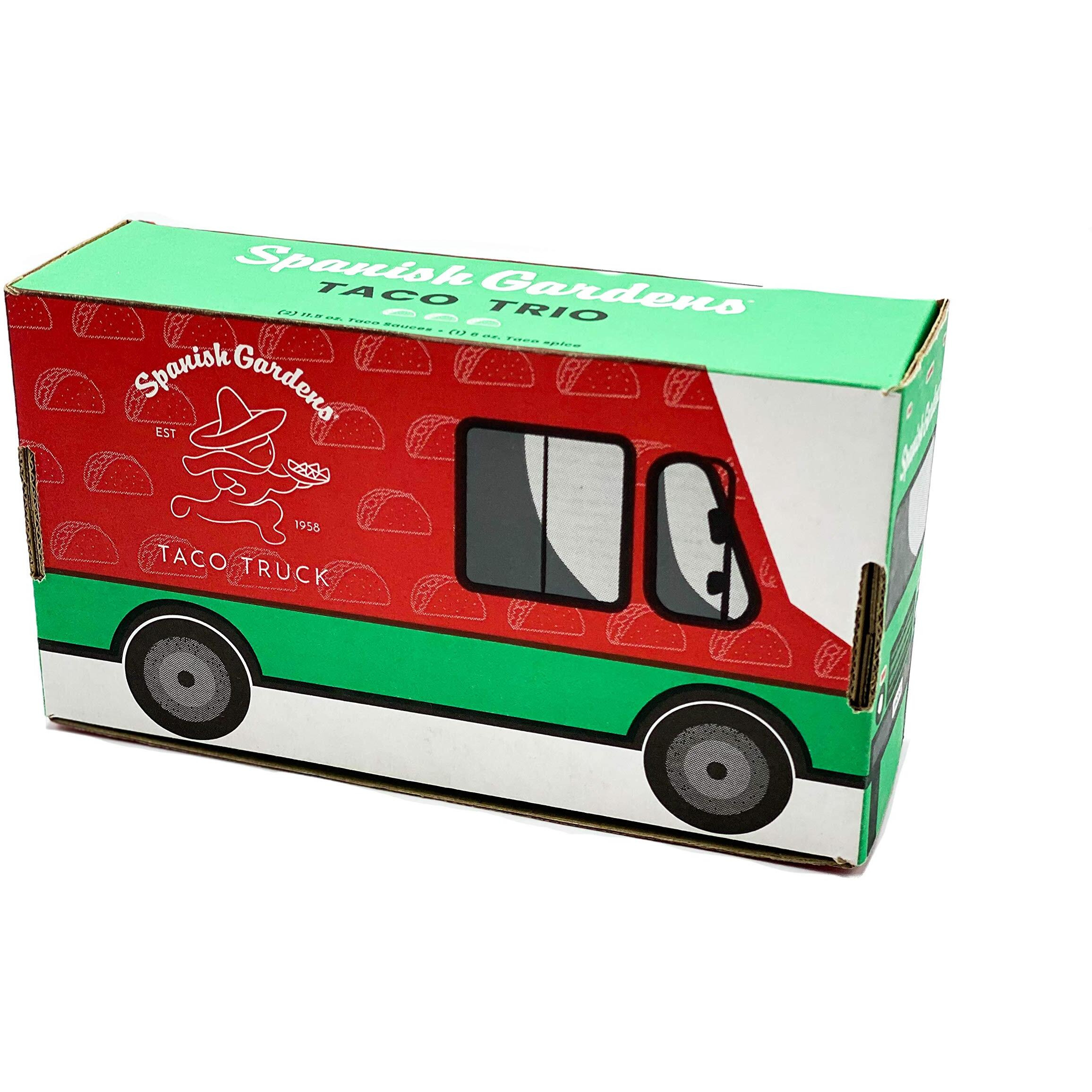Spanish Gardens Taco Truck Trio - Mild Taco Sauce, Hot Taco Sauce, & Taco Seasoning For Authentic Mexican Food - Original Family Recipe For Tex Mex Food