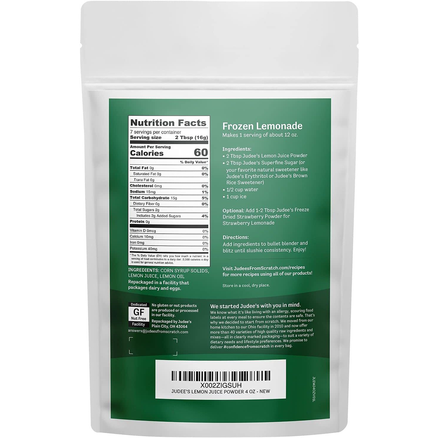 Judee's Lemon Juice Powder - 4 Oz - Delicious And 100% Gluten-Free - Great For Smoothies, Shakes, Mixed Drinks, Fruit Tarts, And Glazes - Fresh Lemon Flavor