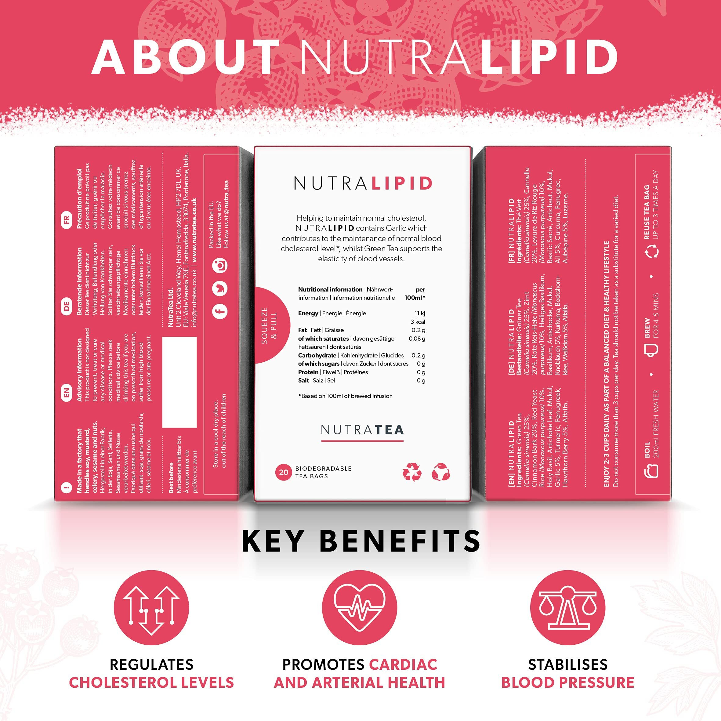 Nutralipid - Lipid Management Tea | Cholesterol Tea - Supports Cholesterol Levels And Heart Health - Includes Red Yeast Rice & Fenugreek - 40 Enveloped Tea Bags - By Nutra Tea - Herbal Tea - (2 Pack)