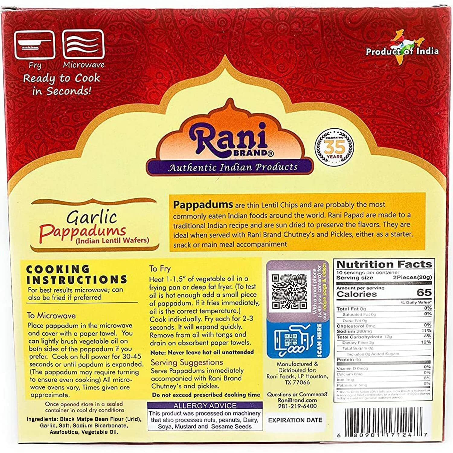 Rani Pappadums (Indian Lentil Wafer Snack) Garlic Papad 7Oz (200G) Approximately 15Pc, 7 Inches ~ All Natural | Gluten Friendly | Non-Gmo | Vegan | Indian Origin