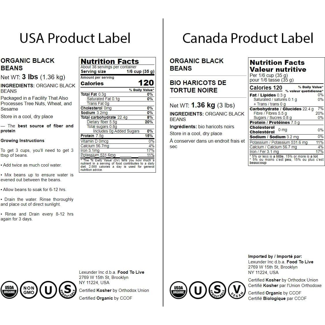 Food To Live - Organic Black Beans, 3 Pounds Non-Gmo, Whole Dried Beans, Sproutable, Vegan, Kosher, Bulk. Great Source Of Plant Based Protein, Fiber. Great For Bean Soup, Salads, Chili.