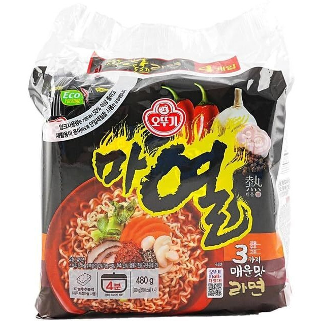 Ottogi Mayeul Ramen, 8 Pack Of Super Spicy Bold Garlic Flavor Korean Instant Noodle, Bold Savory Broth Soup (4.23Oz X 8)