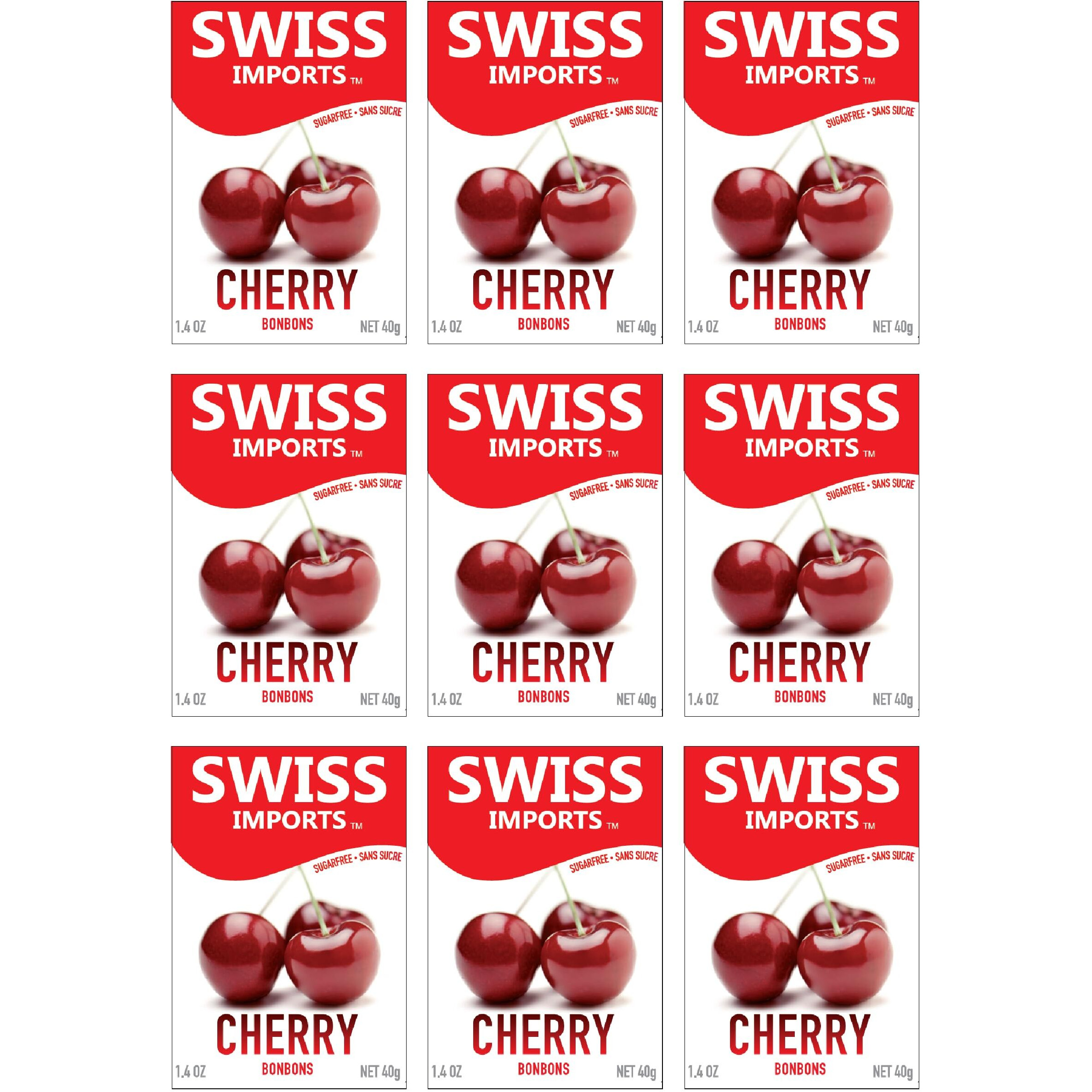 Swiss Imports Sugar Free Bonbons Hard Candy Drops, Cherry, 1.4 Oz/ 40G Box, 9 Pack