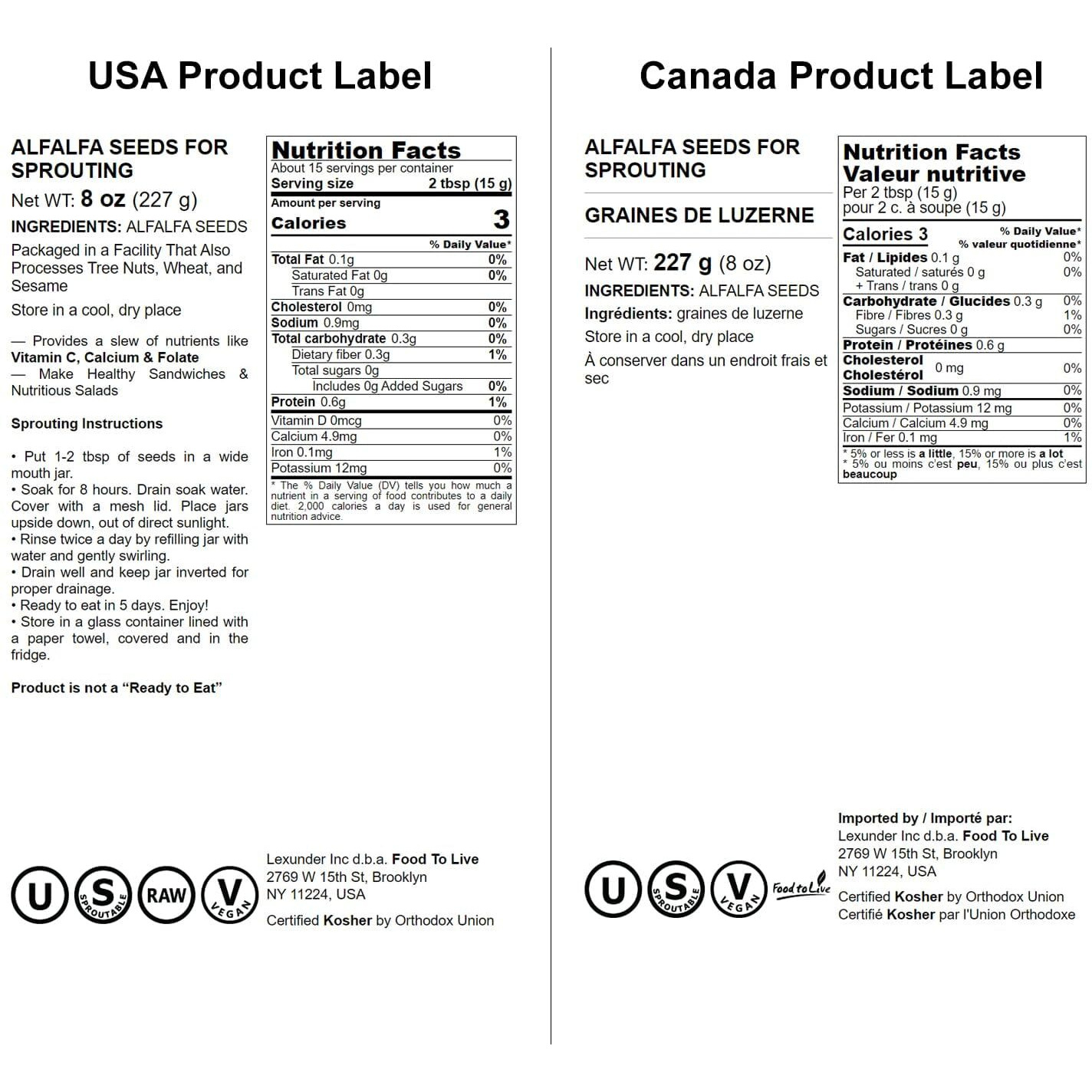 Food To Live Alfalfa Seeds For Sprouting, 8 Ounces - Edible Seeds, Pure, Vegan, Kosher, Bulk. Rich In Vitamin K & C. High Germitation Rate. Grow Sprouts, And Microgreens For Salad, Sandwiches, Rolls.