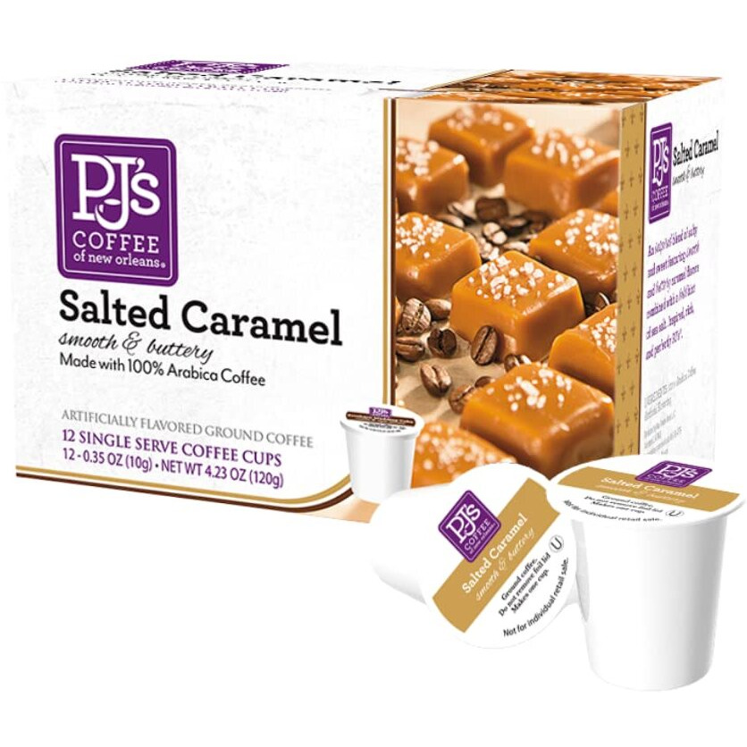 Pj's Coffee - Salted Caramel Single Serve Cups, 12 Count - Rich Flavors Of Creamy Caramel And Bold Sea Salt