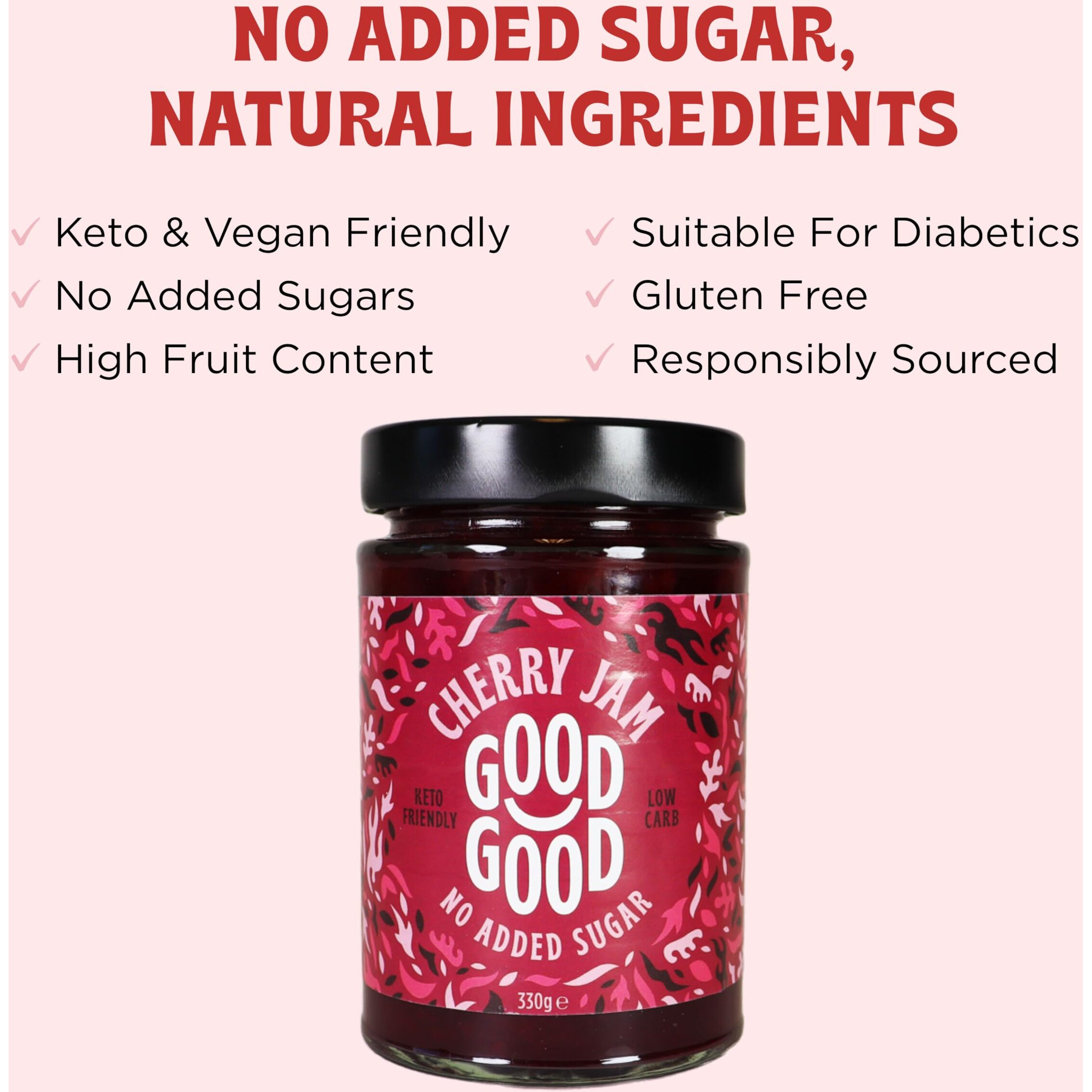 Good Good Cherry Jelly - 12 Oz / 330 G - Keto Friendly No Added Sugar Cherry Jam - Keto - Vegan - Gluten Free - Diabetic - 12 Ounce (Pack Of 2)