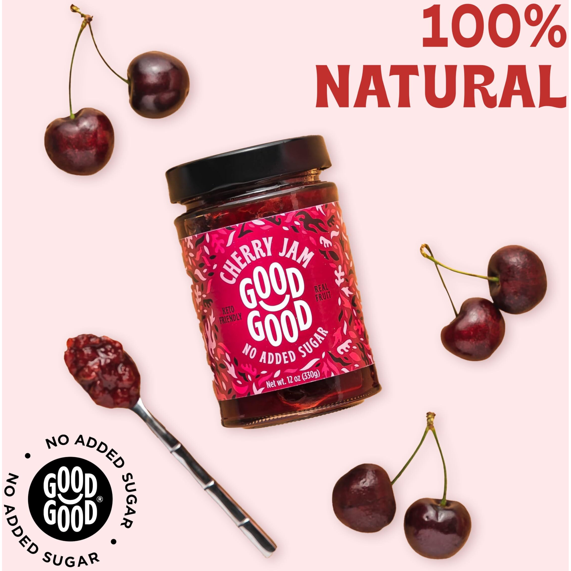 Good Good Cherry Jelly - 12 Oz / 330 G - Keto Friendly No Added Sugar Cherry Jam - Keto - Vegan - Gluten Free - Diabetic - 12 Ounce (Pack Of 2)