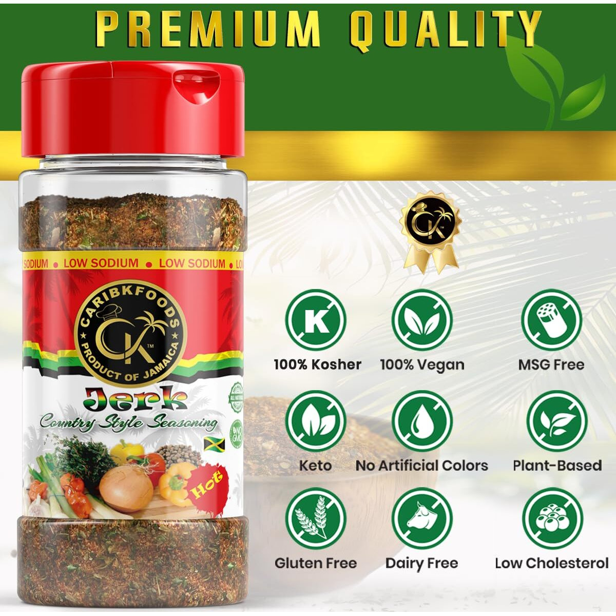 Caribbean Kitchen Hot Jerk Seasoning (4 Oz) 100% Authentic Premium Jamaican Seasoning | Healthy Gourmet Spice Blend For All Foods - Kosher, Low Sodium, Non-Gmo, No Msg, Gluten-Free, Vegan, Health And Wellness Approved.
