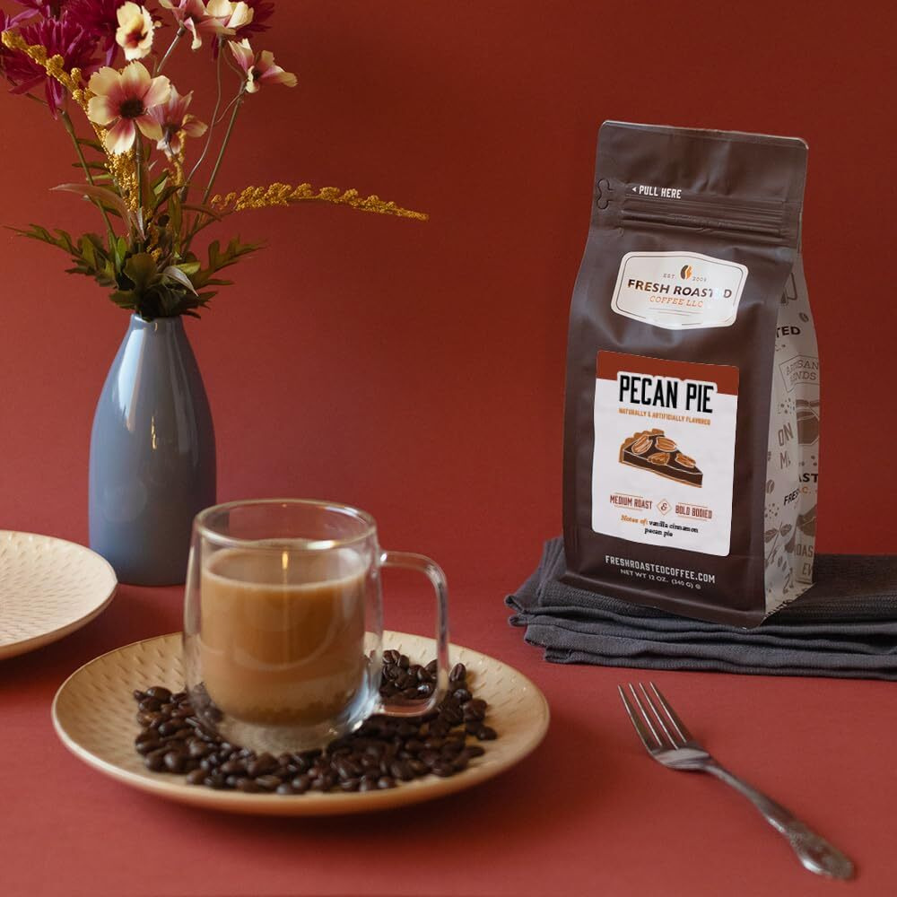 Fresh Roasted Coffee, Pecan Pie Flavored Coffee, 12 Oz, Medium Roast, Kosher, Whole Bean