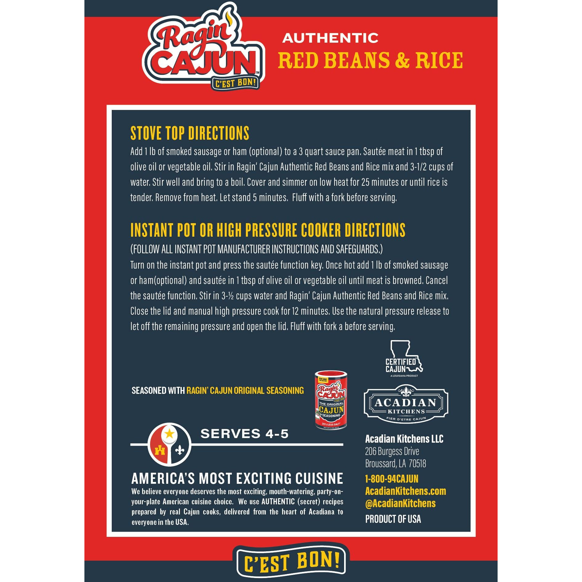 Ragin Cajun Red Beans And Rice 8Oz (Pack Of 1) - Easy, Authentic, And Delicious - No Msg Added - Seasoned For Authentic Flavor - Innovative And Delicious