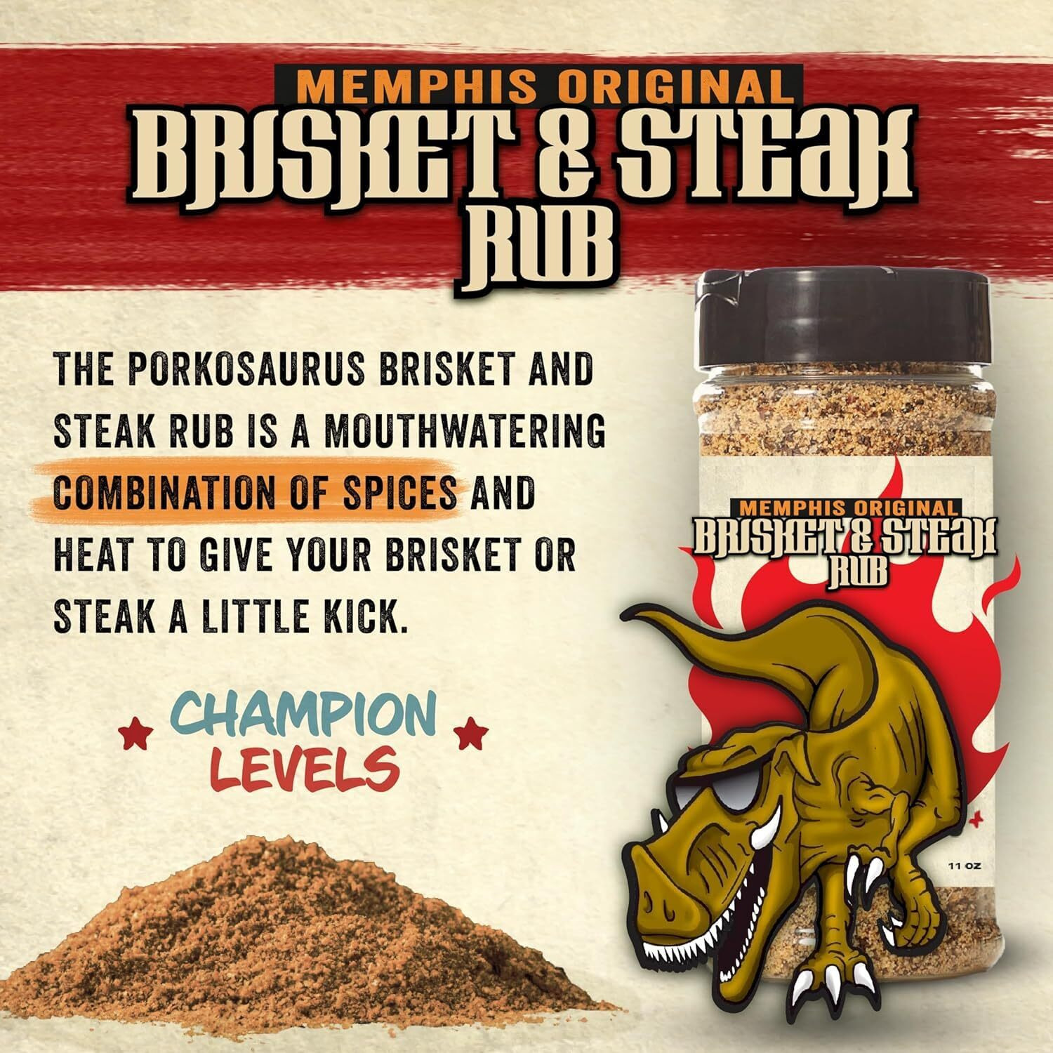 Porkosaurus Brisket & Steak Seasoning Blend (6.3 Oz) - World Champion Dry Rubs For Smoking And Grilling - Spices For Smoking
