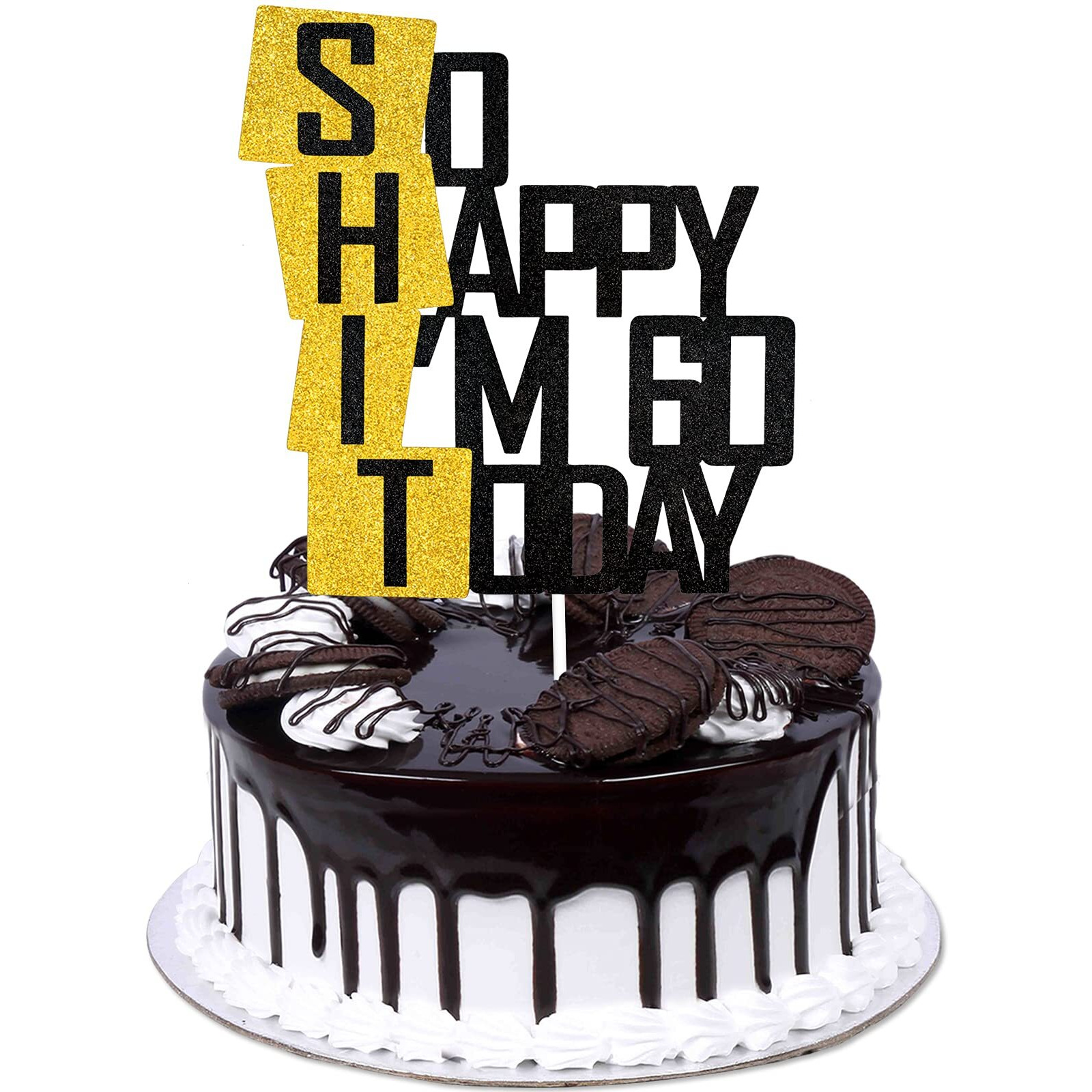 Funny So Happy I'M 60 Today Cake Topper - Glitter Fabulous Sixty Years Birthday Cake D  Cor - Cheers To Dirty 60Th Birthday Party Decoration