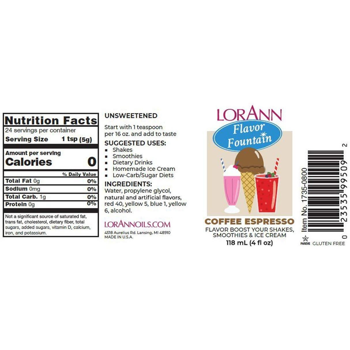 Lorann Coffe Espresso Flavor Fountain, 4 Oz Bottle