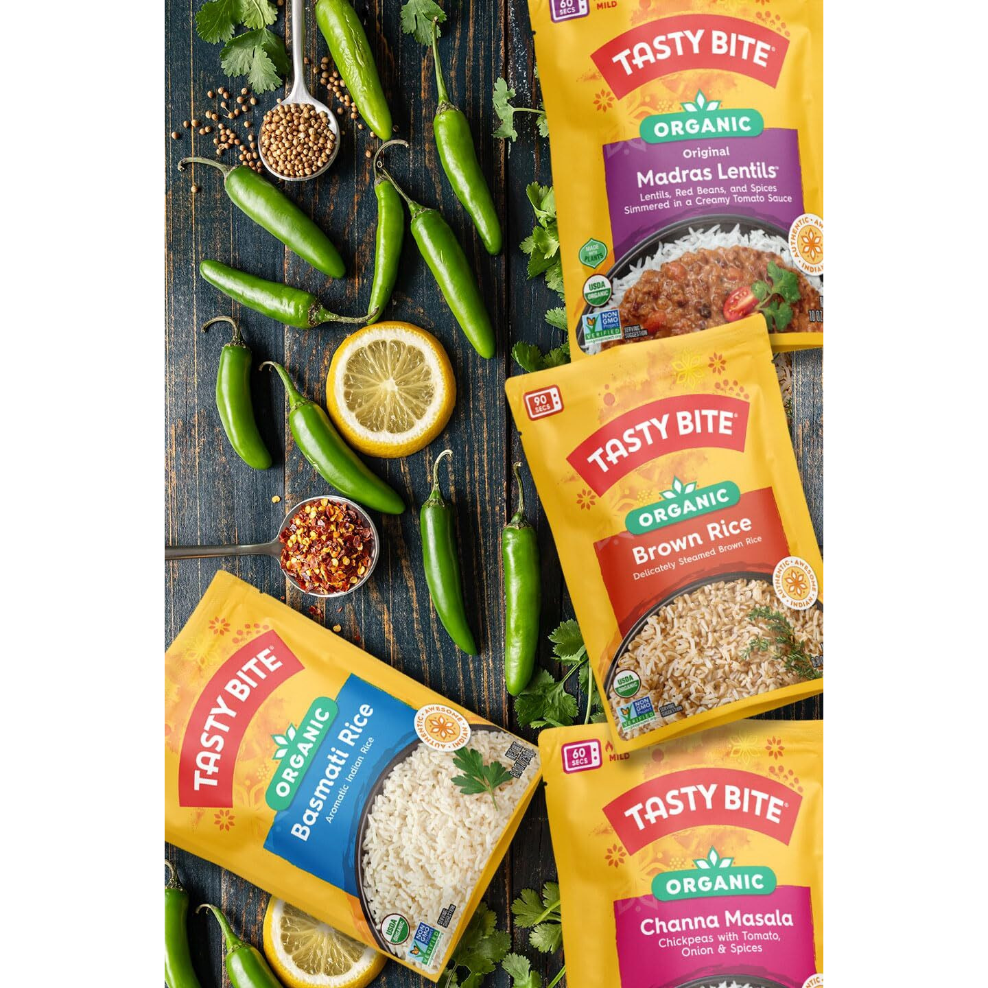 Tasty Bite Variety, Pack Of 8, Madras Lentils, Bombay Potatoes, Vegetable Tikka Masala, Channa Masala, 3Bean Madras Lentils, Split Pea & Turmeric Curry, Coconut Squash Dal, Chickpea Coconut And Turmeric Curry
