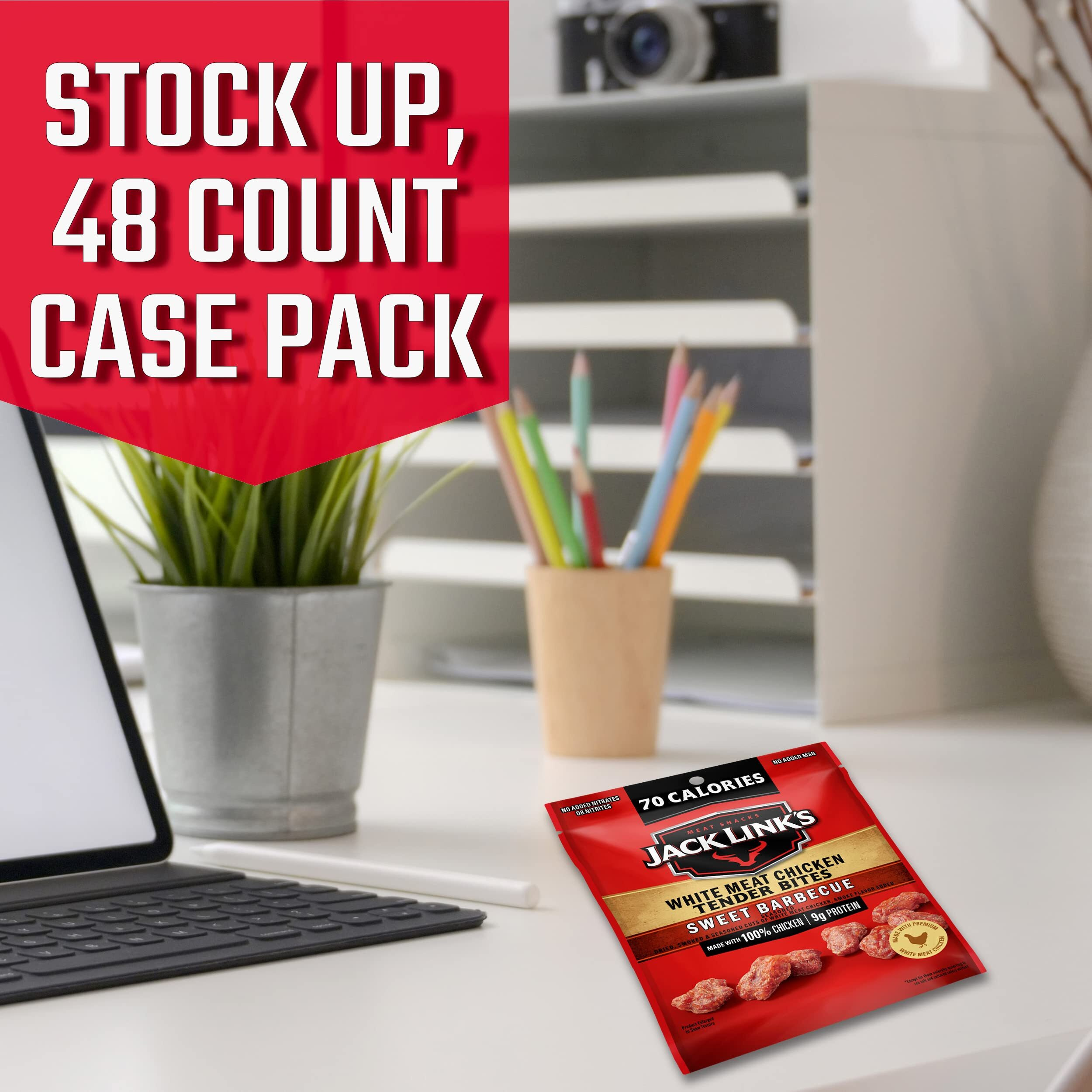 Jack Link's Chicken Tender Bites, Sweet Bbq, Bulk Pack - Flavorful Meat Snack For School, 9G Protein And 70 Calories, Made With 100% Chicken, 1Oz (Pack Of 48)
