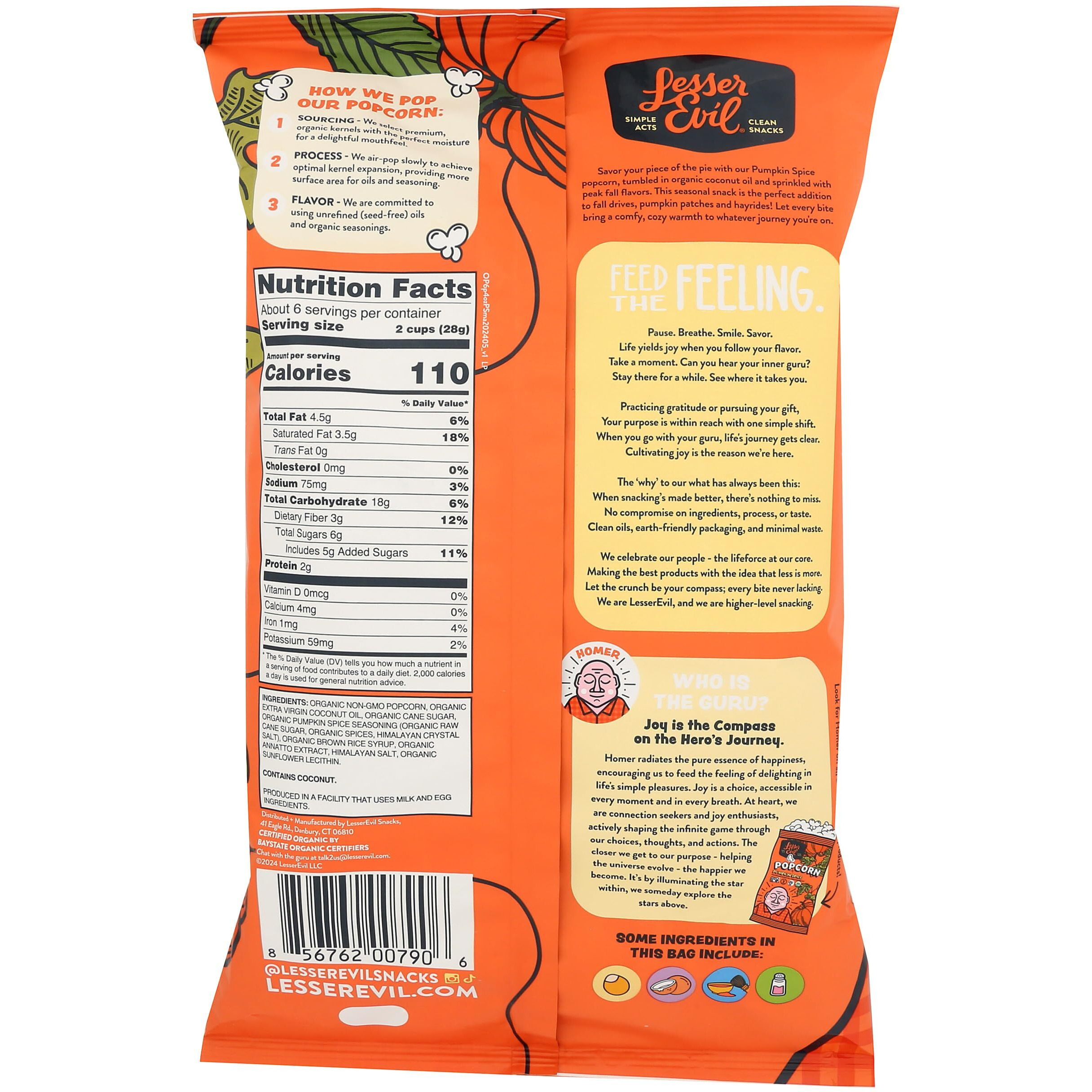 Lesserevil Organic Pumpkin Spice Popcorn, 6.4 Oz