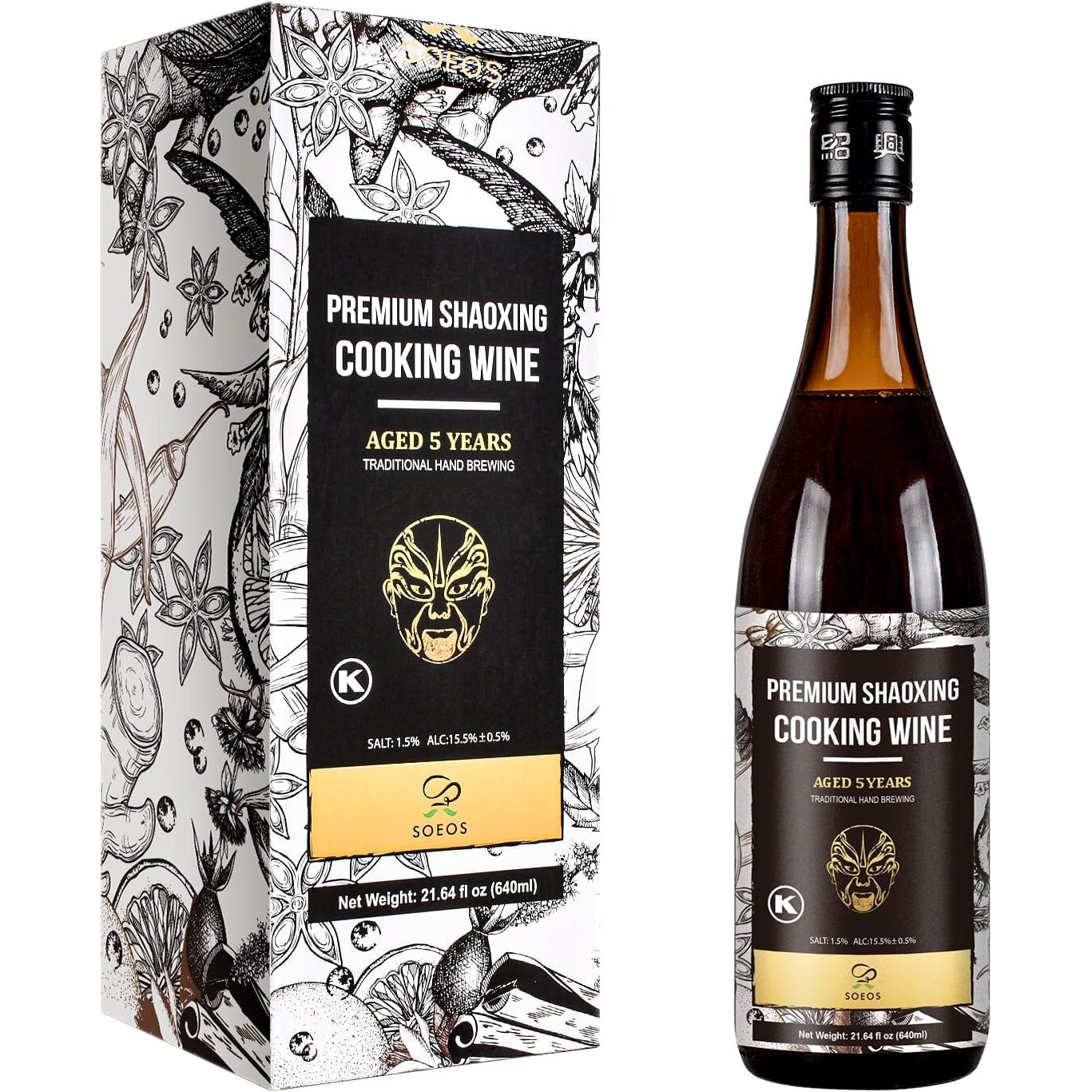 Soeos Shaoxing Wine,Shaoxing Rice Wine,Chinese Cooking Wine,Rice Cooking Wine,Shaoxing Wine Chinese Cooking Wine,Shaohsing Wine,Shao Hsing Rice Wine,21.64 Fl Oz,2 Packs,Premium 5 Yrsaged Cooking Wine