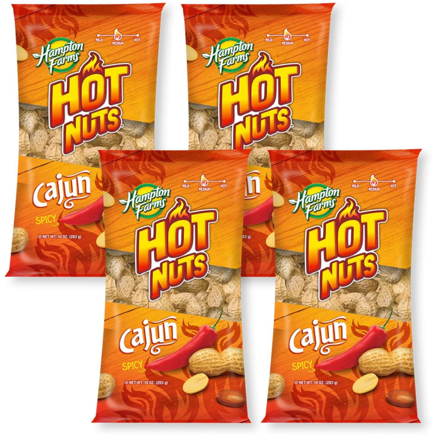 Hampton Farms - Usa Grown All-Natural - Fancy Roasted In-Shell Cajun Peanuts - 10 Oz. Bags - 4 Pack