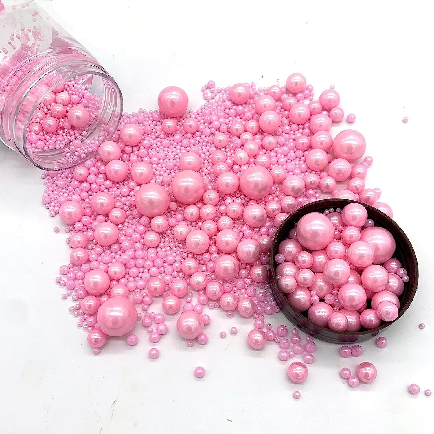 Weraru Edible Pink Pearl Sugar Sprinkles Candy Mixing Size Baking Edible Cake Decorations Cupcake Toppers Cookie Decorating Celebrations Wedding Shower Party Chirstmas Supplies 130G/ 4.5Oz