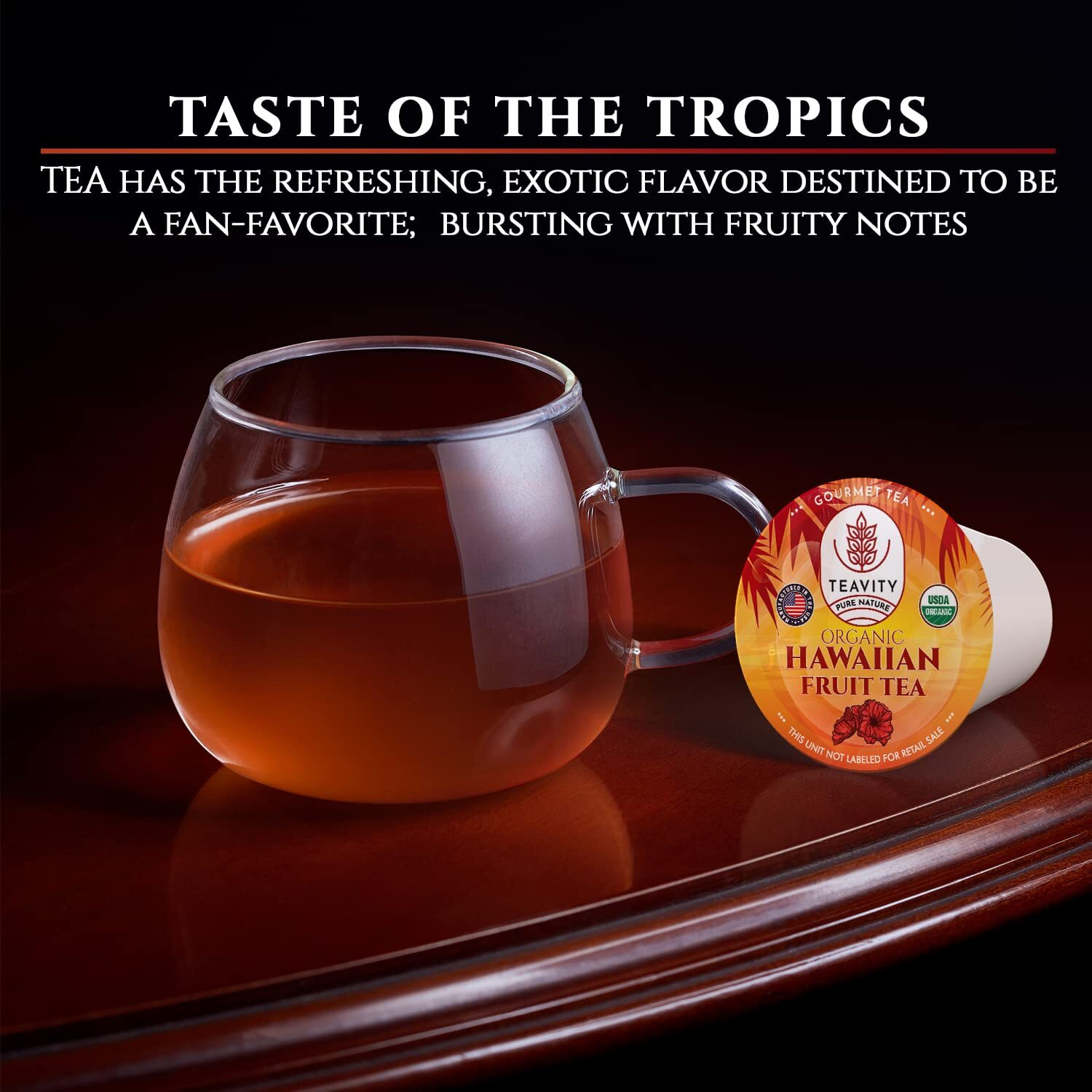 Organic Hibiscus Sabdariffa Tea Pods With Peach, Mango, & Passionfruit - Naturally Decaf Tea - Hawaiian Fruit Tea By Teavity (12 Tea Pods)